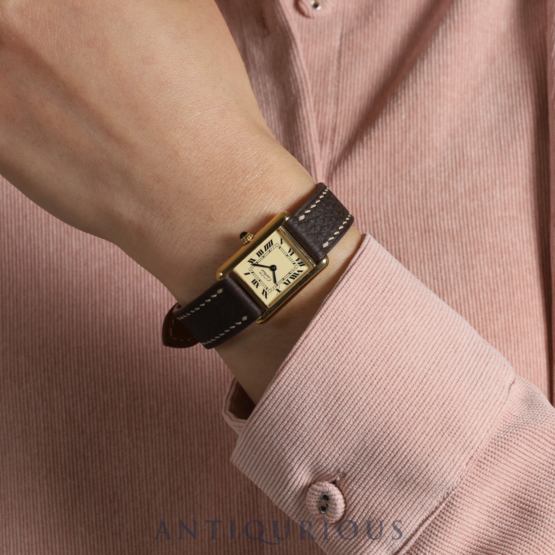 カルティエ マストタンク SM 5057001 クォーツ Cal.057 SV925 革 純正尾錠(GP)アイボリーローマン文字盤オーバーホール済み 新品仕上げ済み