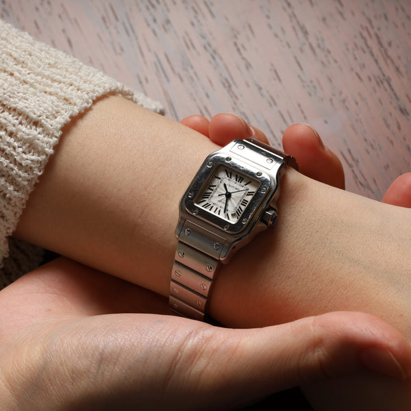 Cartier Santos Galbee SM W20054D6 / 2423 Automatic Cal.077 SS SS Silver guilloche dial Box Overhauled Bracelet cleaned at Cartier boutique