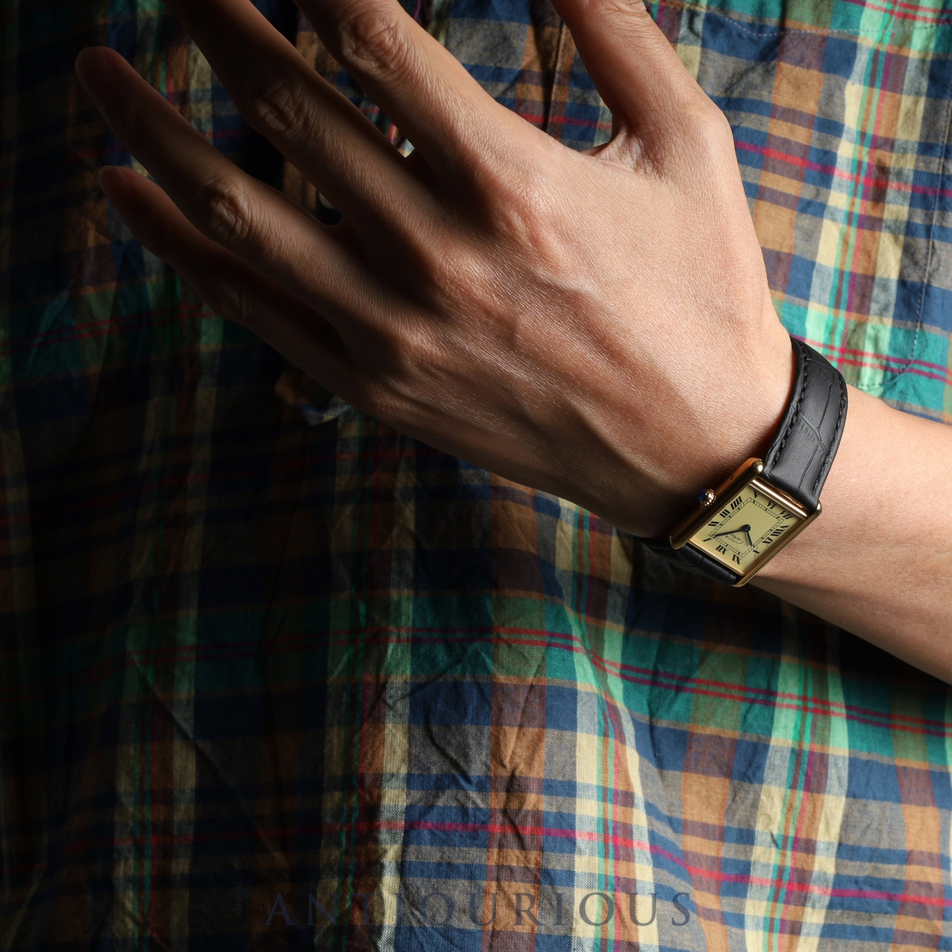 Cartier Must Tank LM 590005 Quartz SV925 Leather Genuine Buckle (GP) Ivory Roman Dial Overhauled