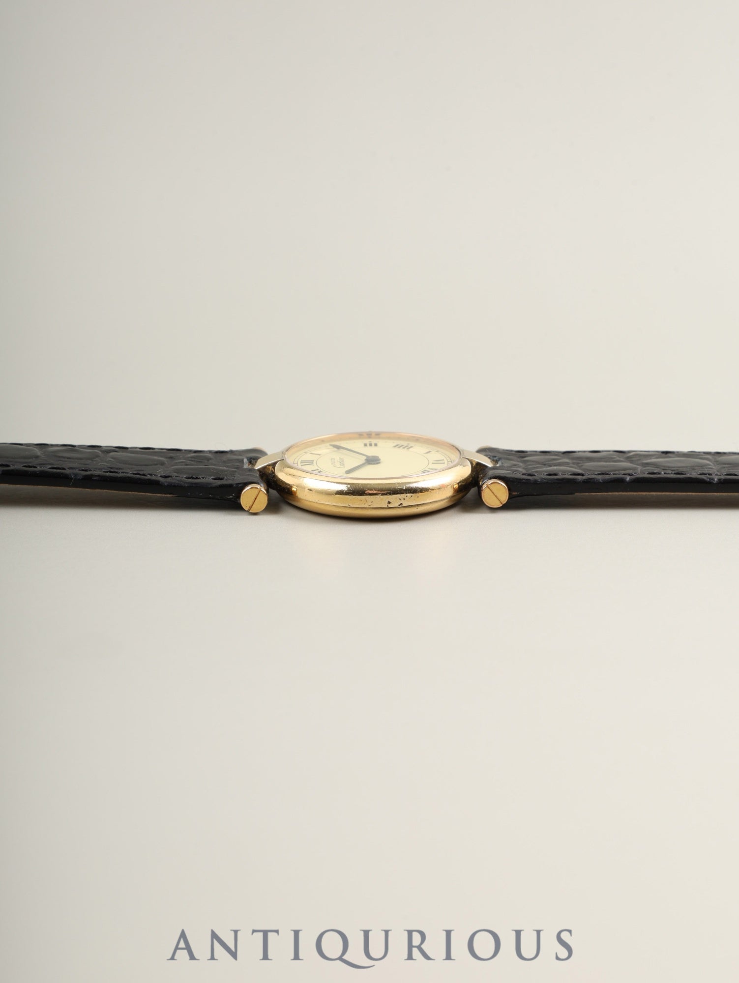 カルティエ マスト ヴァンドーム VLC SM 590004 クォーツ Cal.690 SV925 革 純正尾錠(GP)アイボリーローマン文字盤 オーバーホール済み