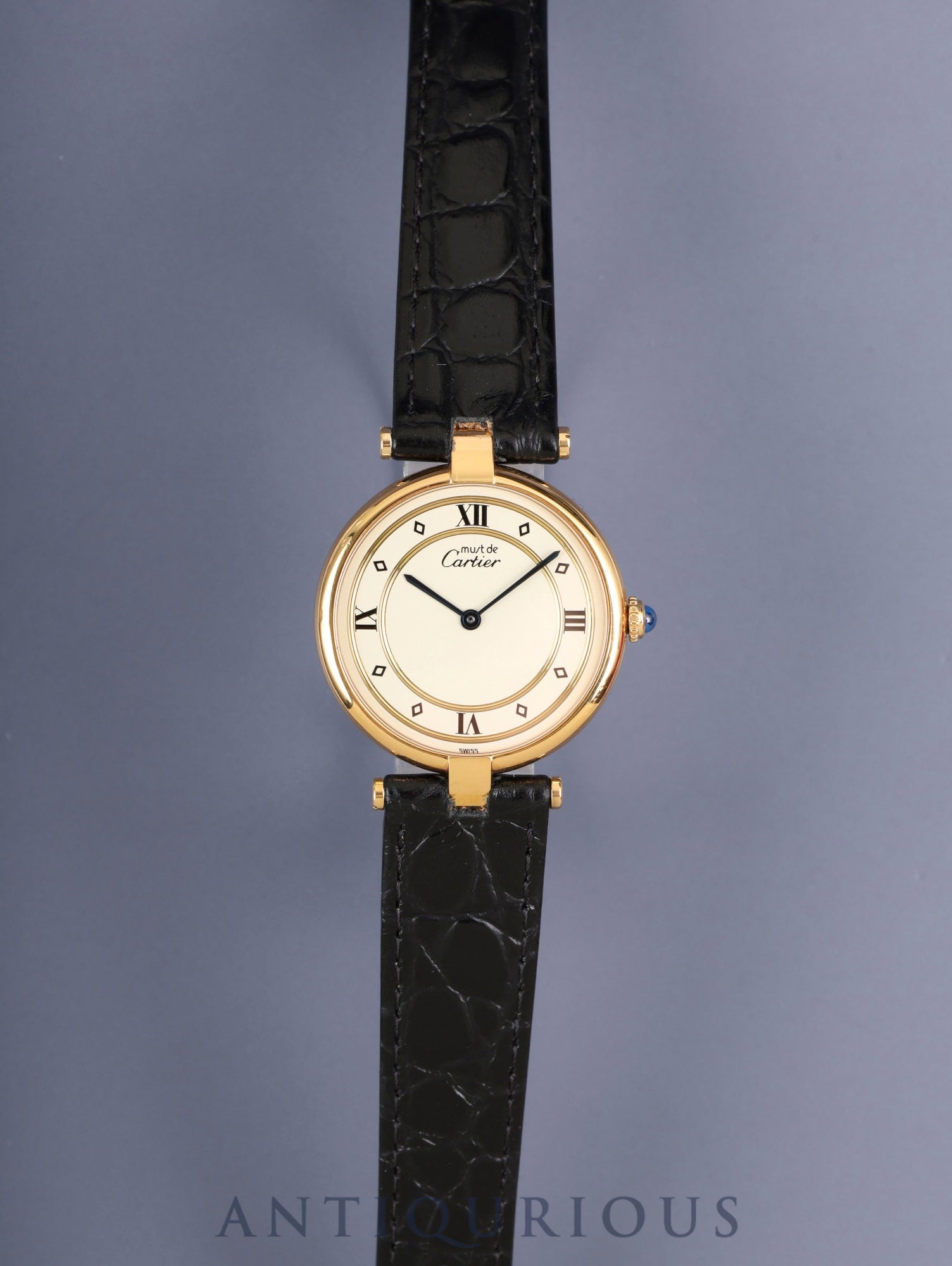 Cartier Must Vendome VLC LM 590003 Quartz Cal.90 SV925 Leather Original Pin Buckle (GP) Ivory 4-Point Roman Dial (SWISS marking) Box, Booklets, Warranty Card (1990) Overhauled