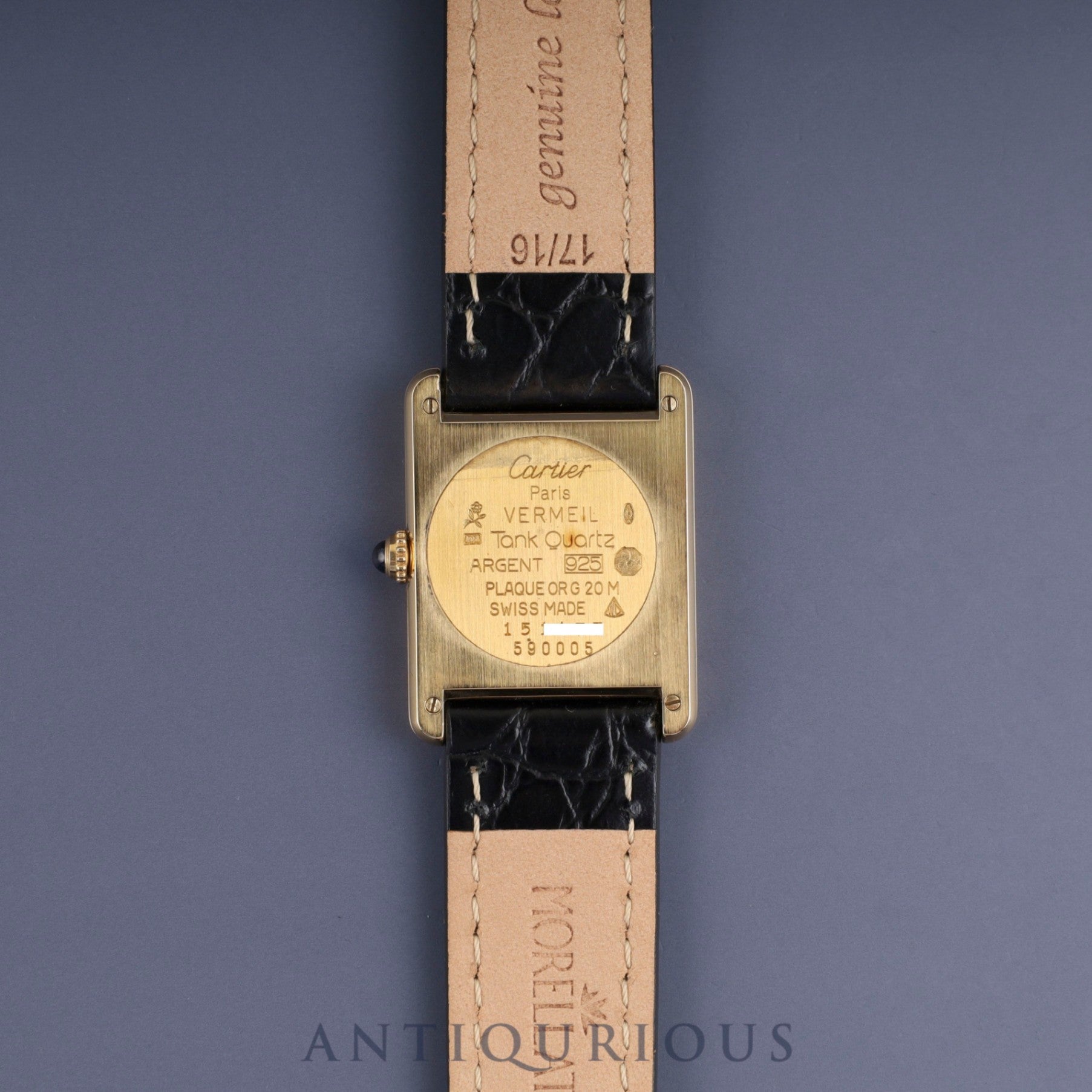 Cartier Must Tank LM 590005 Quartz Cal.90 SV925 Leather Strap with Genuine GP Buckle Ivory Roman Dial Box Booklet Warranty (1995) Overhauled