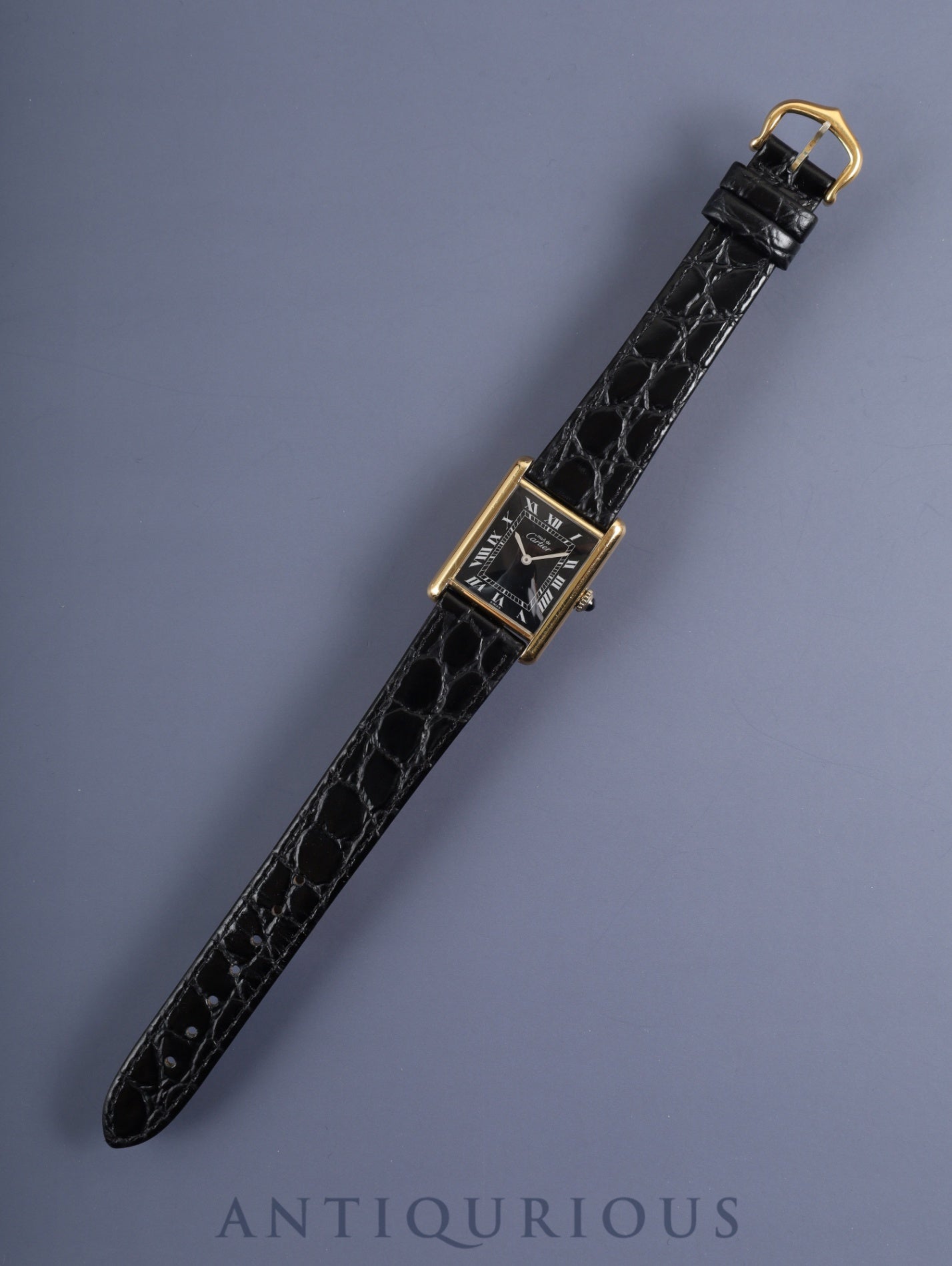 Cartier Must Tank LM Manual Winding Cal. 78-1 SV925 Leather Genuine Buckle (GP) Black Roman Dial Warranty Overhauled