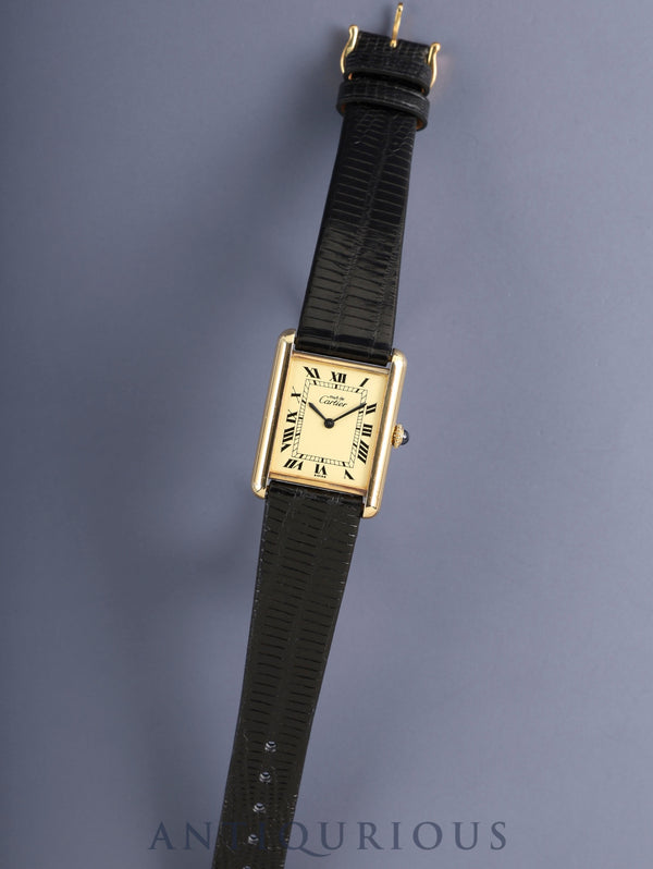 カルティエ マストタンク LM 手巻き SV925 革 純正ピンバックル(GP)アイボリーローマン文字盤(SWISS表記) オーバーホール済み