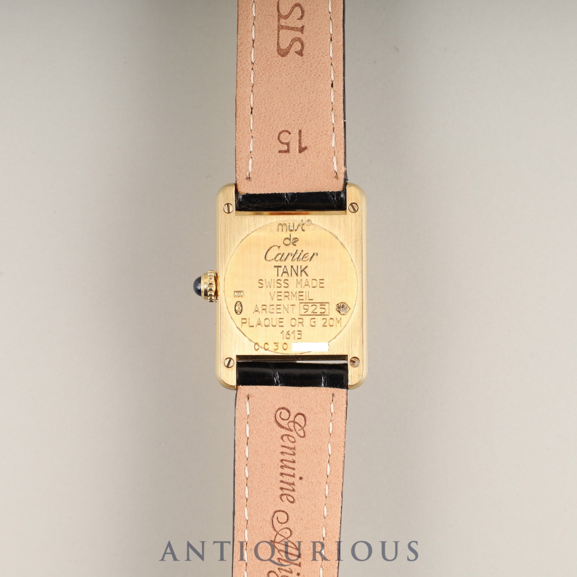 Cartier Must Tank SM W1003154 / 1613 Quartz Cal.057 SV925 Leather Genuine D-buckle (GP) Ivory Roman Dial Box Booklet Warranty (1997) Overhauled