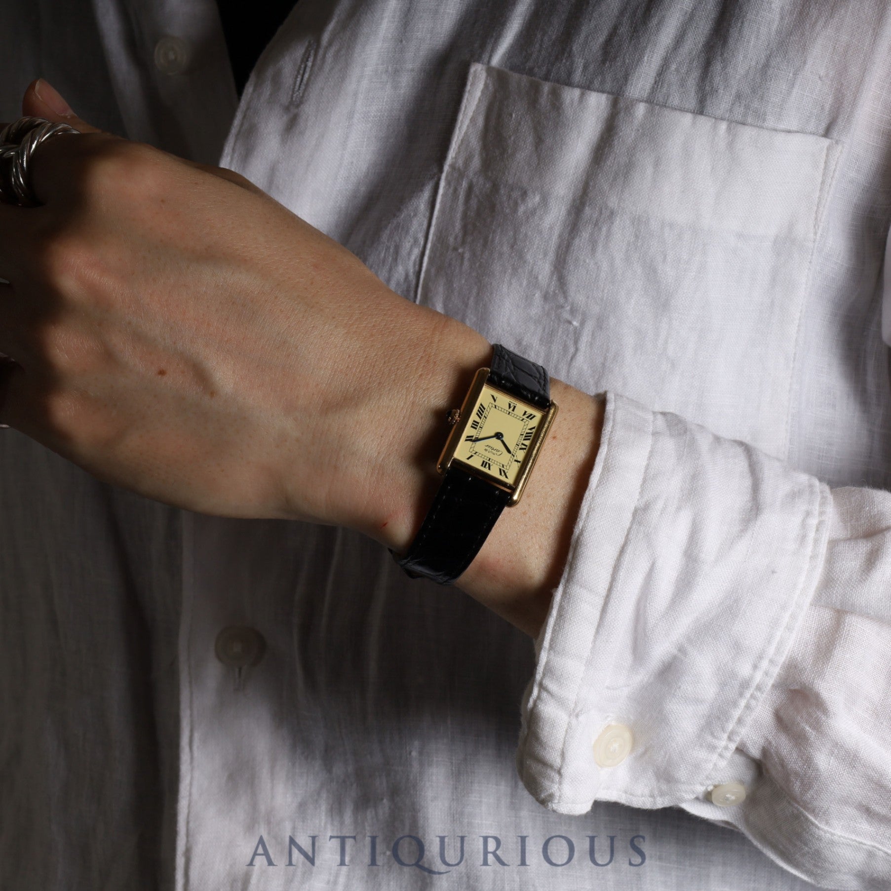 Cartier Must Tank LM 590005 Quartz Cal.90 SV925 Leather Genuine Buckle (GP) Ivory Roman Dial Overhauled