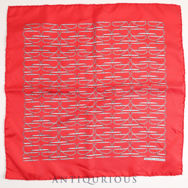 エルメス スカーフ カレ45 レッド系 鎖柄 SILK100%