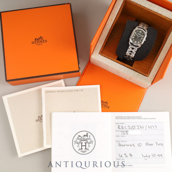 Hermes Rally RA1.210.231 / 3777 Quartz Cal.976.001 SS SS Gray Dial Box Booklet Warranty (1999) Overhauled