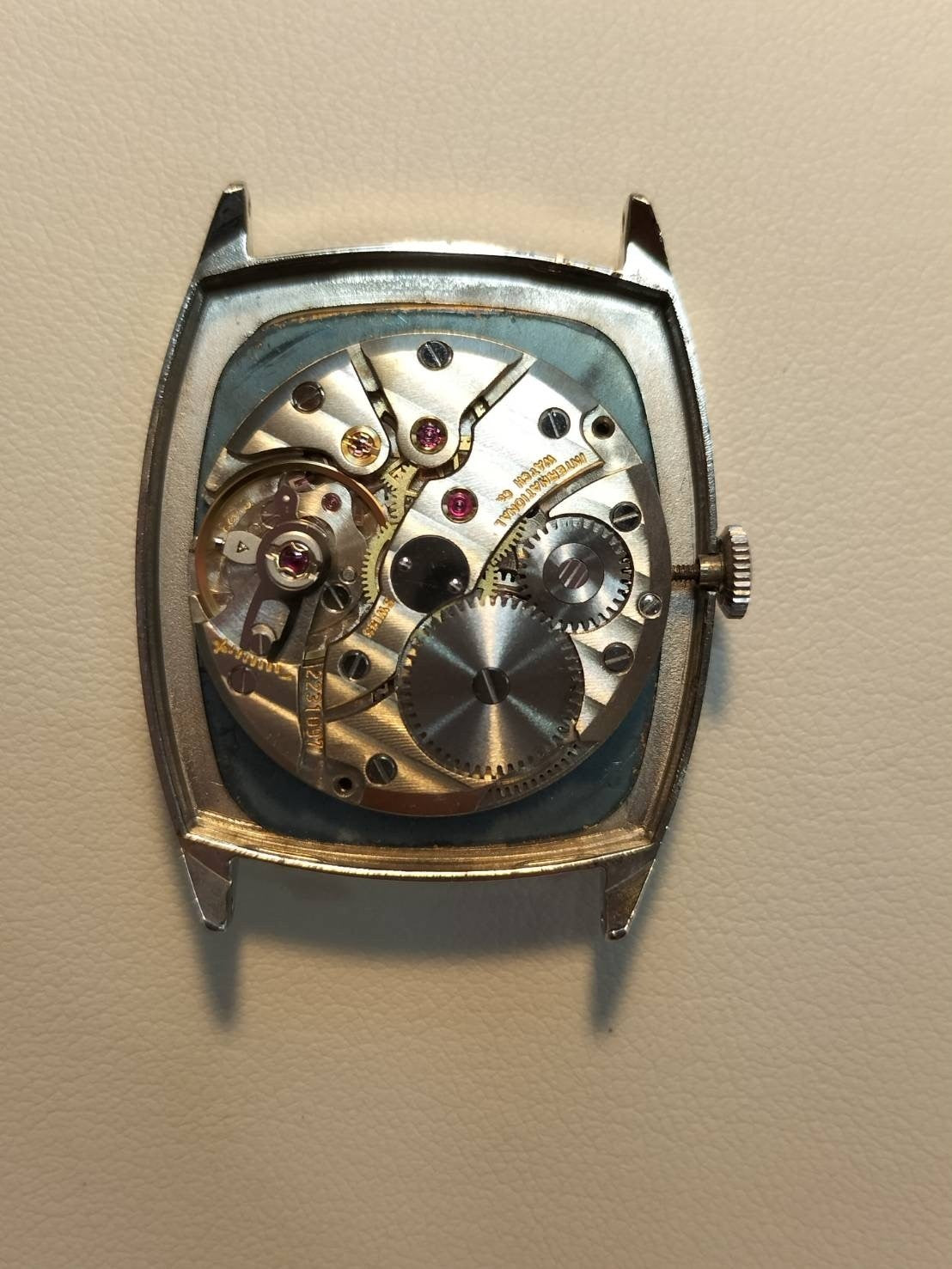 IWC Old Inter Schauhausen 2582 Manual Winding Caliber 423 Stainless Steel Leather Strap with Aftermarket Buckle, Blue Roman Dial, Overhauled