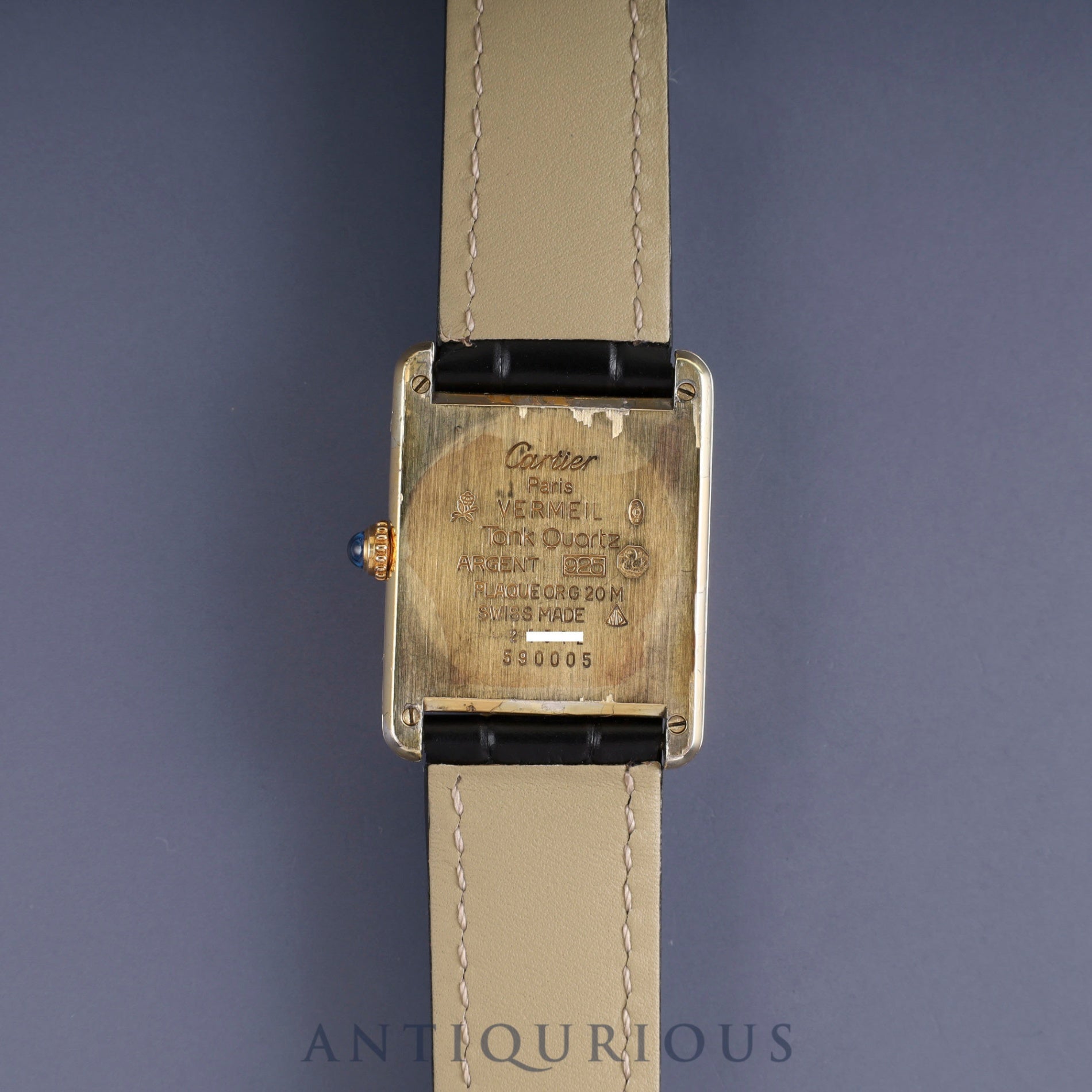 Cartier Must Tank LM 590005 Quartz Cal90 SV925 Leather Genuine D Buckle (GP) Arabic Dial Overhauled