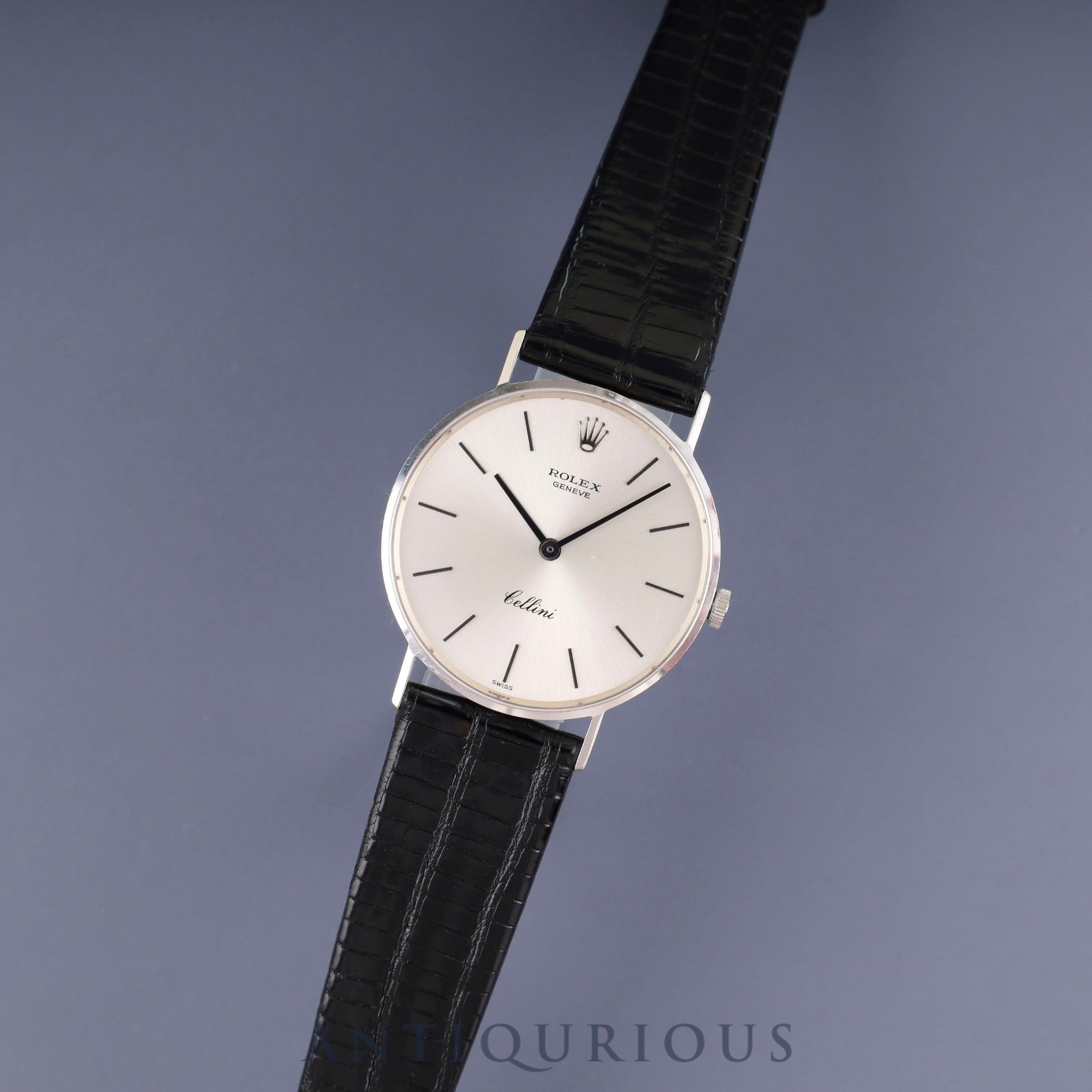 Rolex Cellini 3833, manual winding, Cal. 1600, 750 movement, leather, genuine stainless steel buckle, silver dial, no. 30 (1970), overhauled.