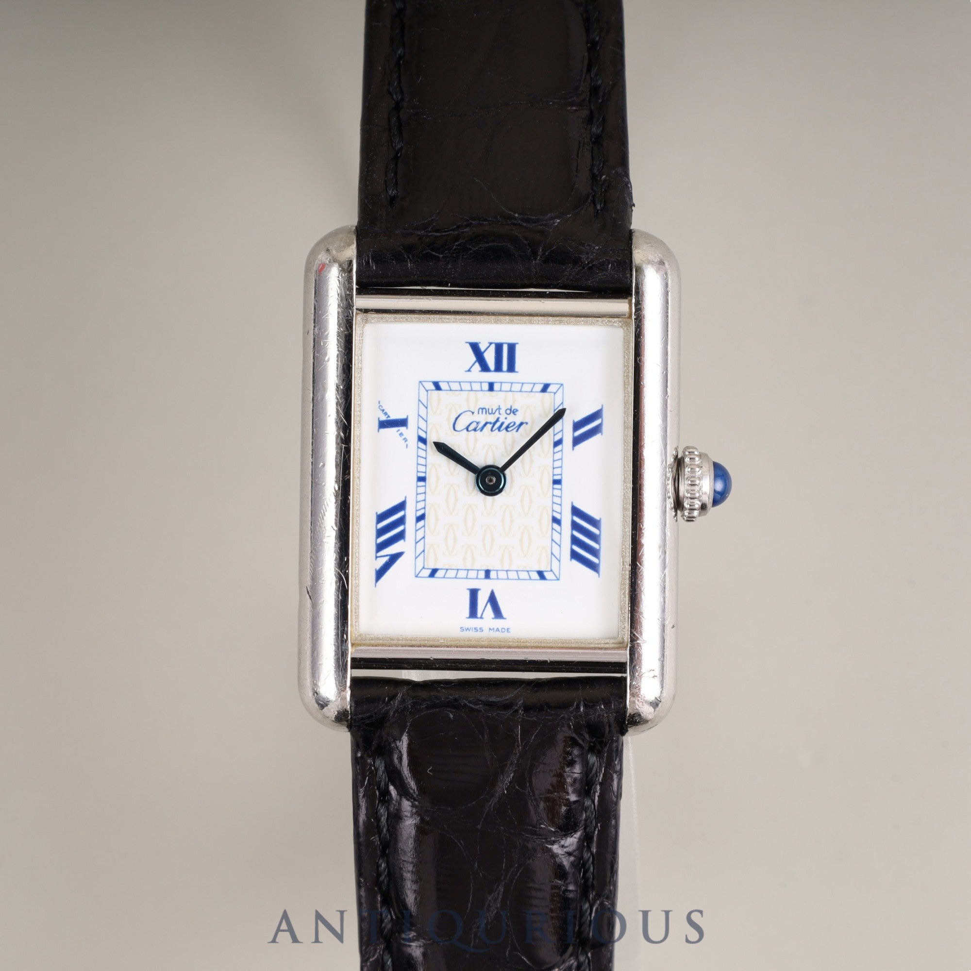 Cartier Must Tank MM W1014054 / 2416 Quartz Caliber 057 SV925 Leather Strap with Genuine D-Clasp (Stainless Steel) White Roman Dial (SWISS MADE) Overhauled