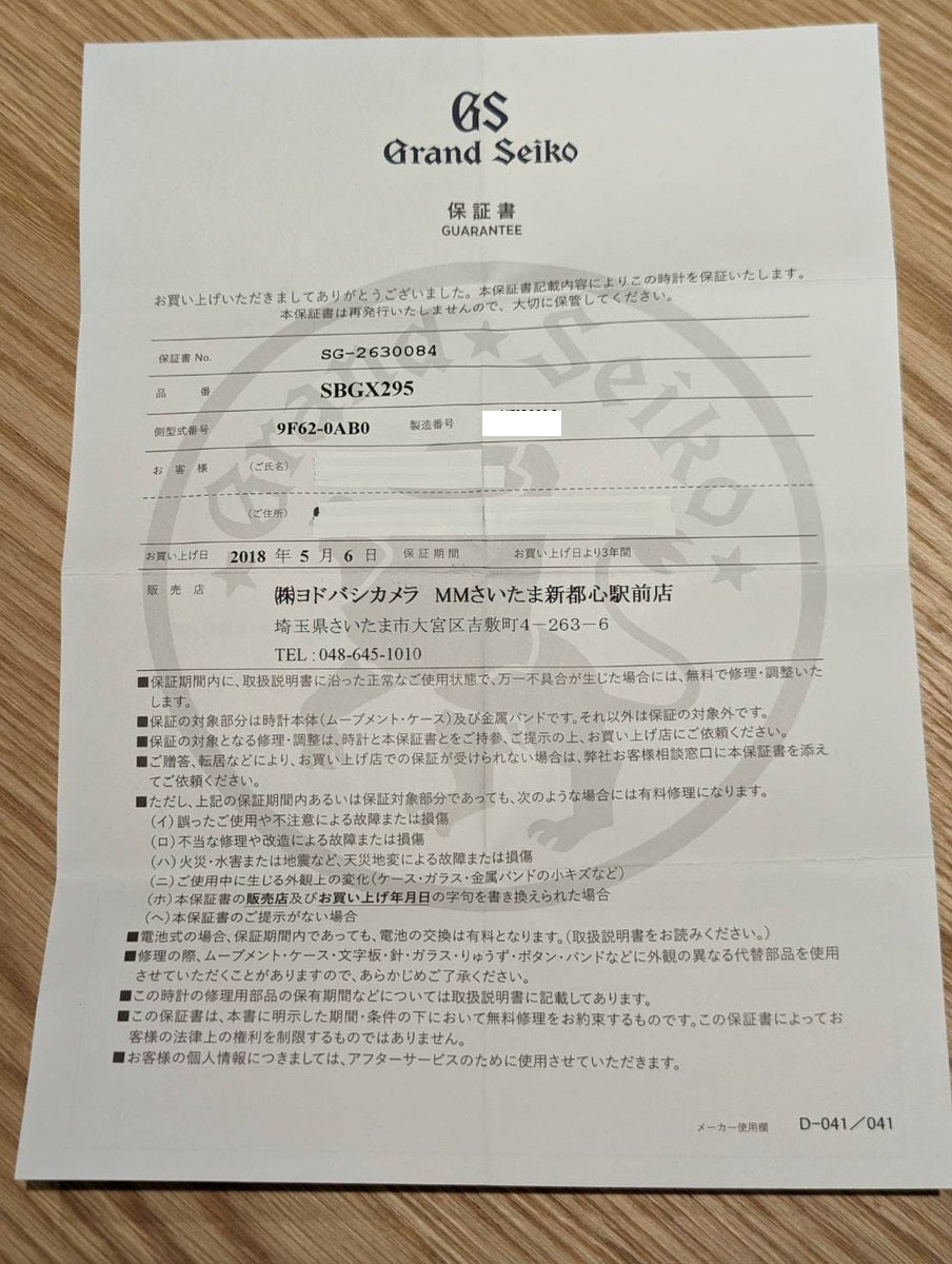 セイコー グランドセイコーヘリテージコレクション 9F62-0AB0/SBGX295