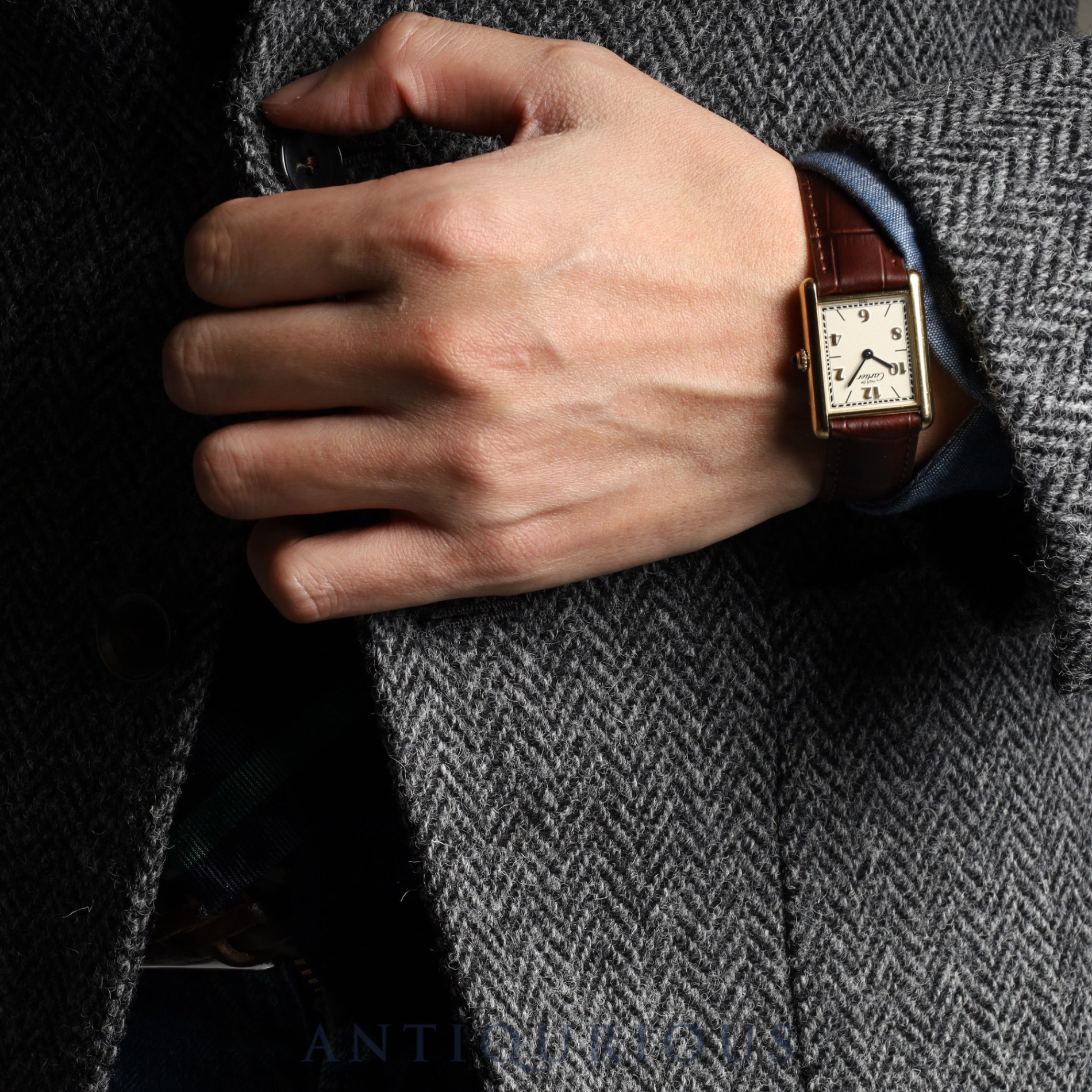 Cartier Must Tank LM 590005 Quartz Cal.90 SV925 Leather Genuine D Buckle (GP) Arabic CC Dial Overhauled