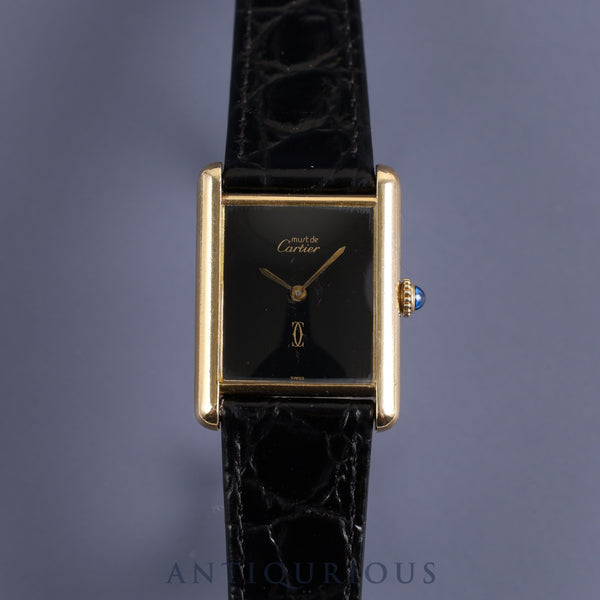 Cartier Must Tank LM Manual winding Cal.78-1 SV925 Leather Genuine buckle (GP) Onyx dial Overhauled