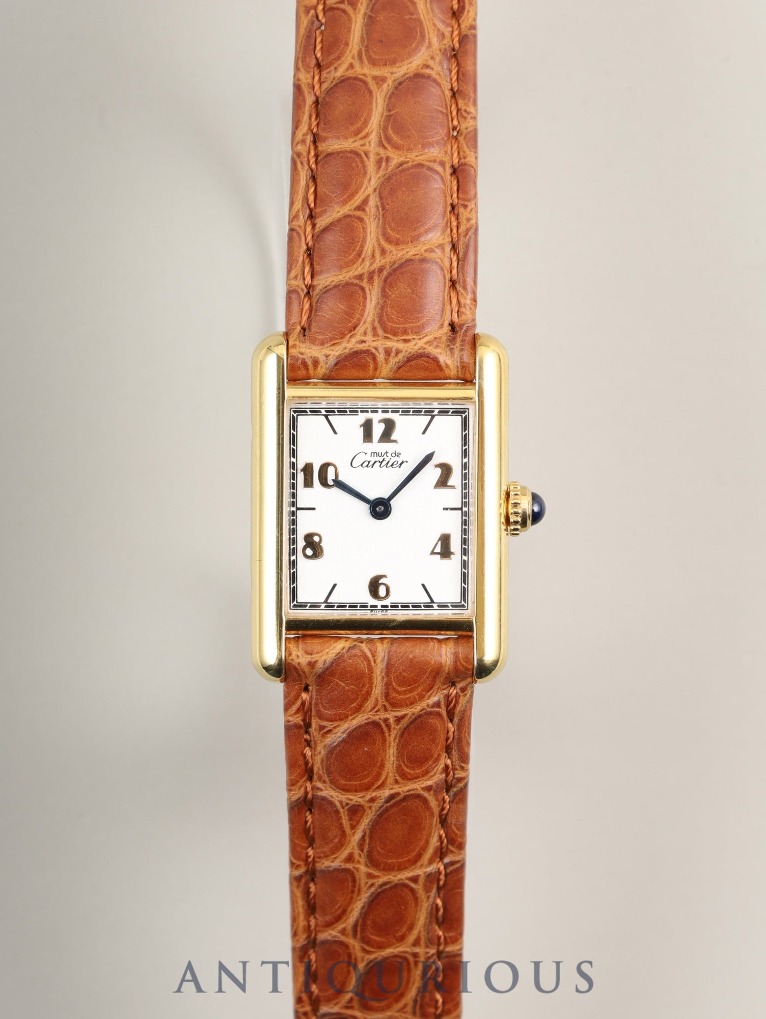 Cartier Must Tank SM 1613 Quartz Caliber 057 SV925 Leather Strap with Genuine D-Clasp (GP) Arabic CC Dial (SWISS Markings) Overhauled and Polished to Look Like New