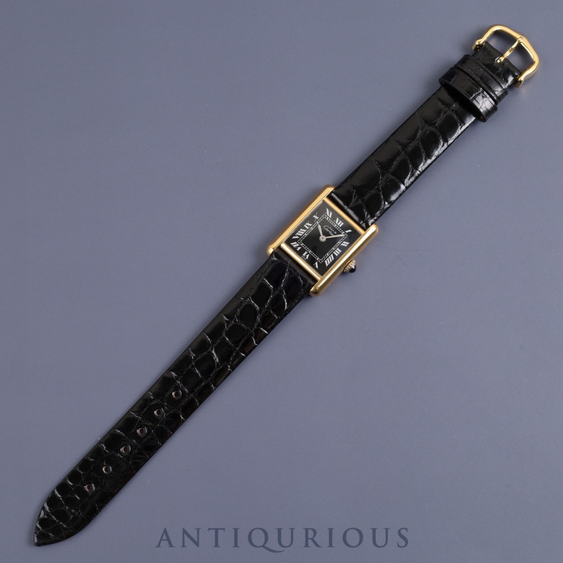 Cartier Must Tank SM Manual winding Cal.78-1 925 Leather Genuine buckle (GP) Black Roman dial Overhauled