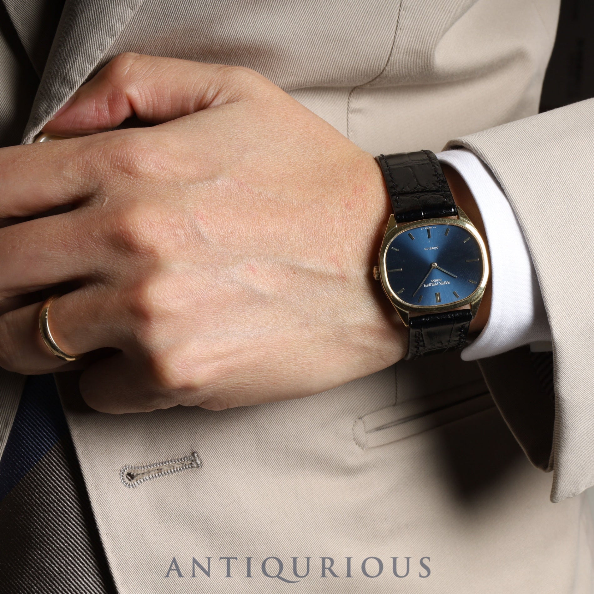 Patek Philippe Golden Ellipse 3545J GUBELIN Double Name Manual Winding Cal.23-300PM YG Leather Blue Dial Paper Box