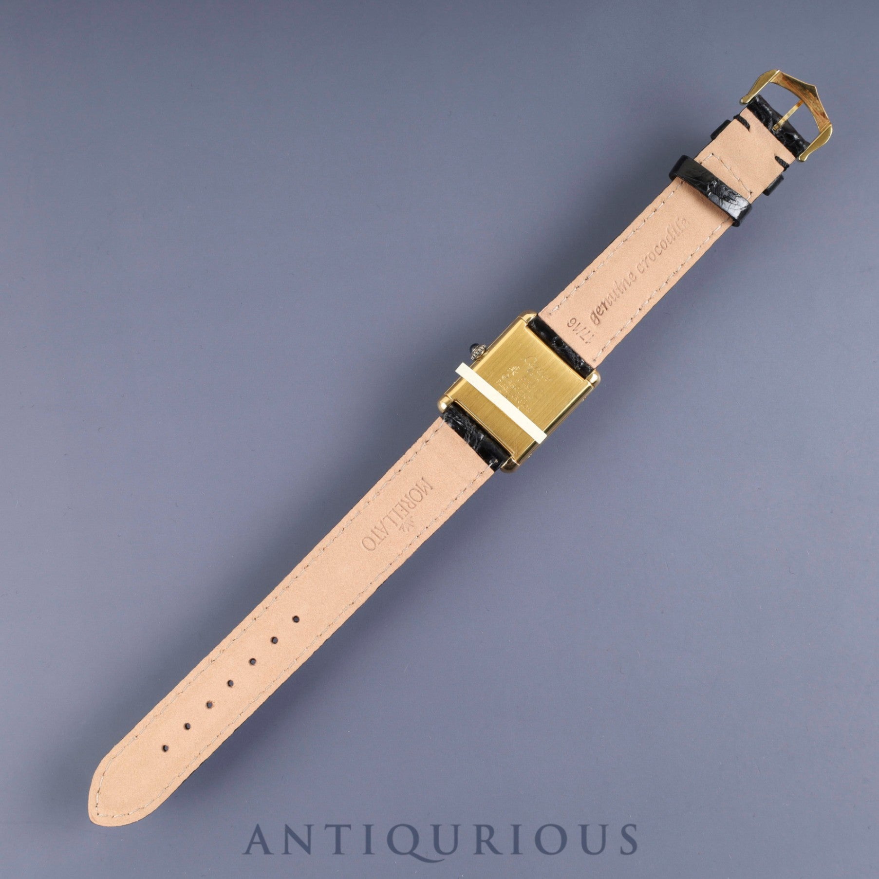 Cartier Must Tank LM Manual Winding Caliber 78-1 SV925 Leather Strap with Genuine GP Buckle, Onyx Dial, Circa 1976-1981, Overhauled and Finished to Like New