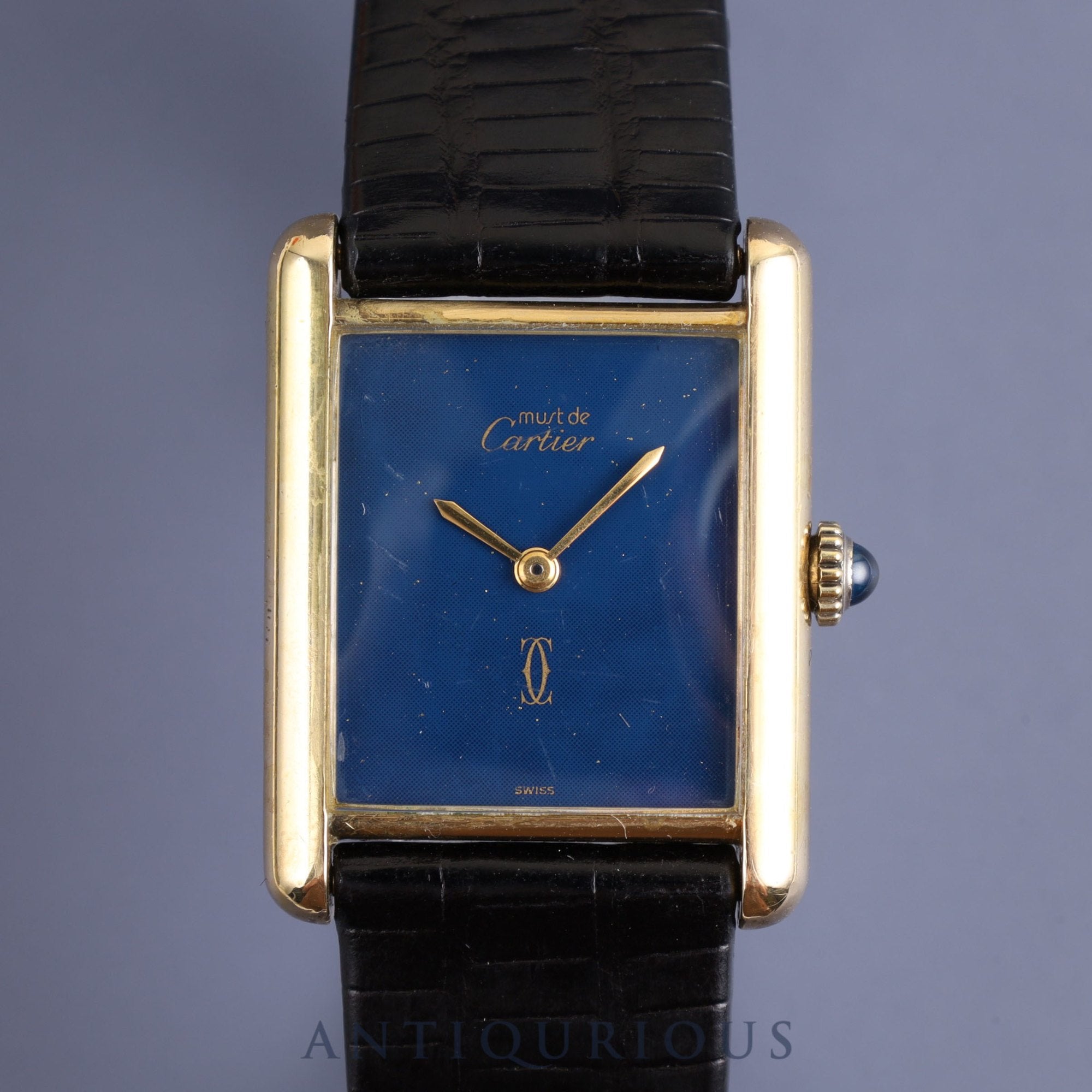 Cartier Must Tank LM Manual winding Cal.78-1 SV925 Leather Genuine buckle (GP) Lapis lazuli dial Overhauled
