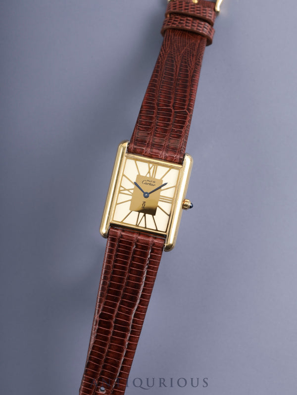 カルティエ マストタンク LM 6 81006 クォーツ SV925 革 純正尾錠(GP) クロワゾネ文字盤(SWISS表記)カルティエブティックにてコンプリートサービス済み