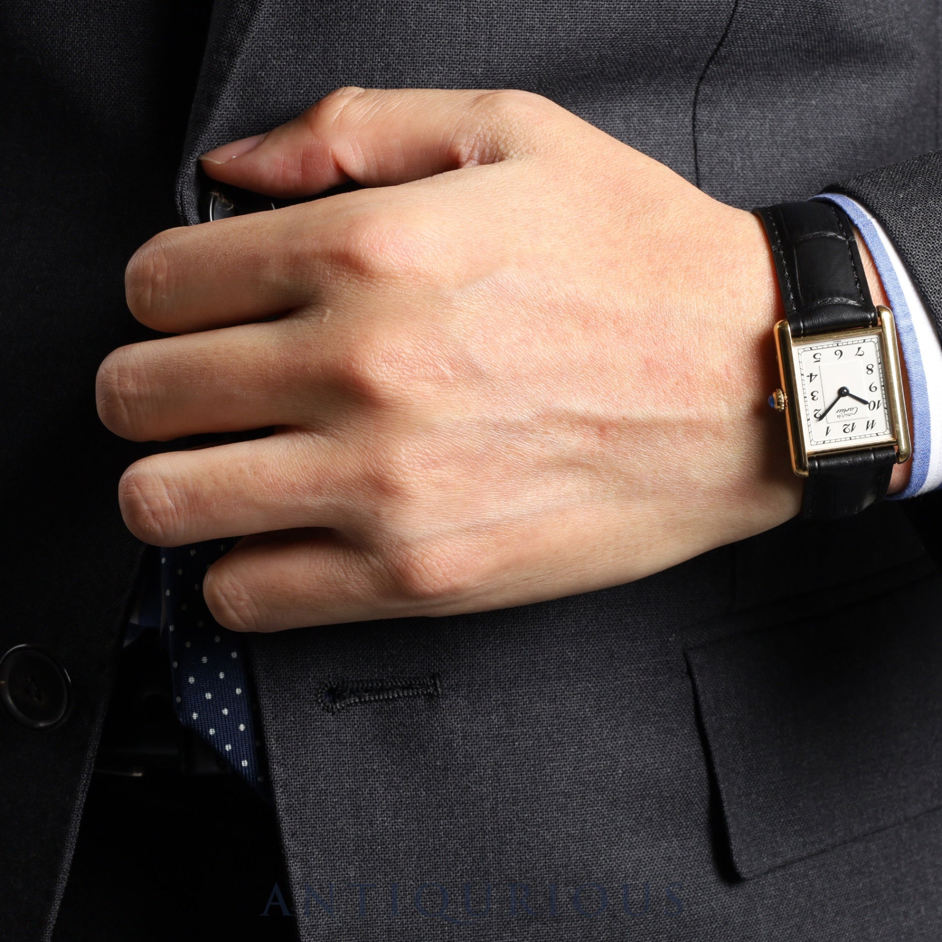 Cartier Must Tank LM 590005 Quartz Cal.90 SV925 Leather Genuine D-buckle (GP) White Arabic dial Overhauled