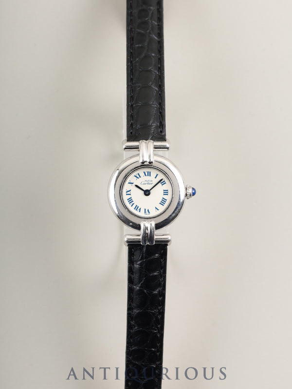 Cartier Must Colisee W1001665 / 1903 Quartz Caliber 90 SV925 Leather Strap with Genuine D-Clasp (Stainless Steel) White Roman Dial Overhauled Crown