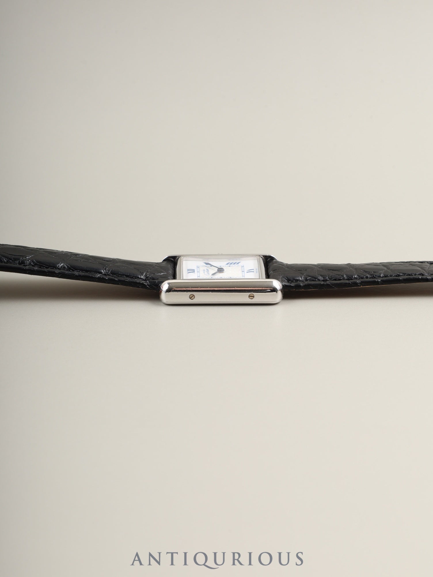 Cartier Must Tank MM W1014054 / 2416 Quartz Caliber 057 SV925 Leather Strap with Genuine D-Clasp (Stainless Steel) White Roman CC Dial (SWISS MADE Marking) Box Overhauled