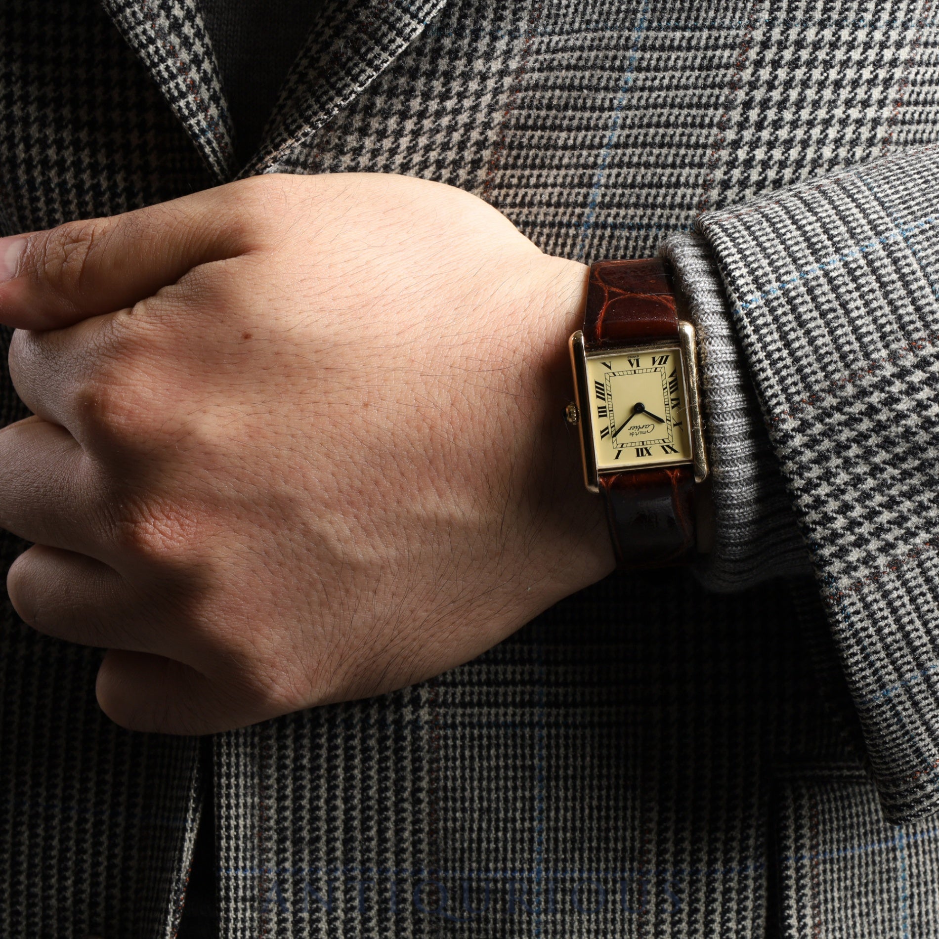 カルティエ マストタンク LM W1002754/1615 クォーツ Cal.90 SV925 革 純正尾錠(GP) アイボリーローマン文字盤 オーバーホール済み 新品仕上げ済み