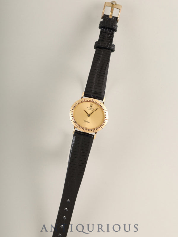 ロレックス チェリーニ 4181 手巻き Cal.1600 18K 革 純正ピンバックル(GP)シャンパン文字盤 保証書(1977年) オーバーホール済み