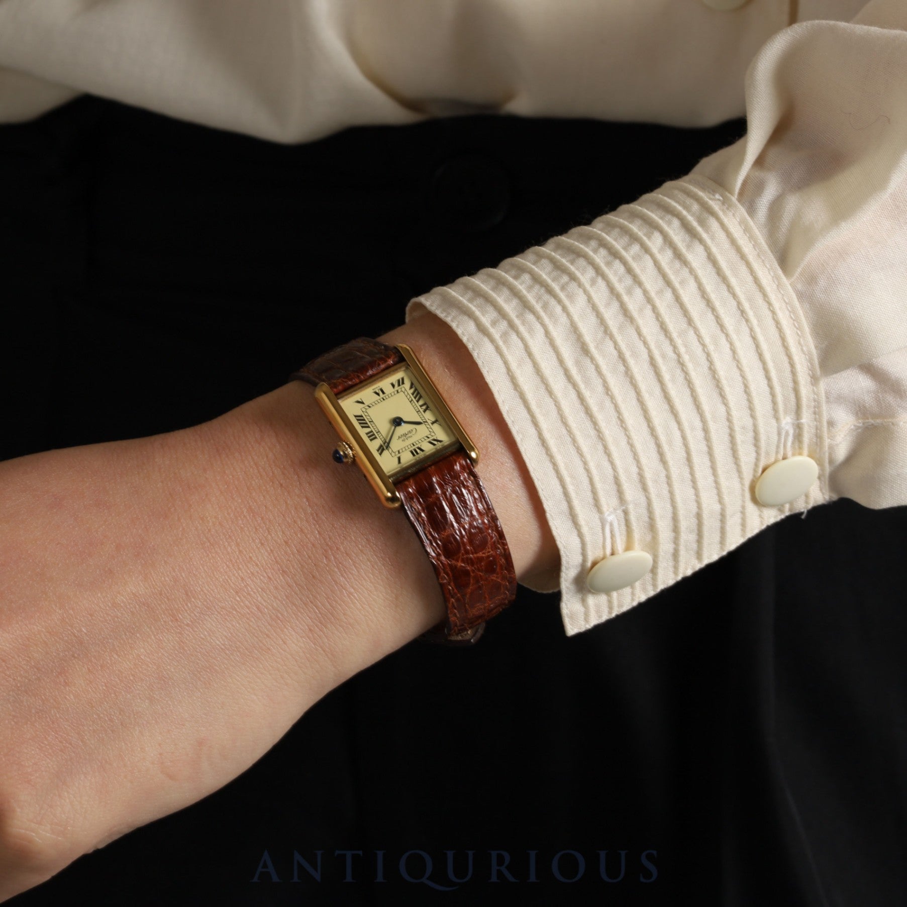 カルティエ マストタンク SM 5057001 クォーツ Cal.057 SV925 純正革ベルト 純正尾錠(GP)アイボリーローマン文字盤 1980年代半ば~1994年頃 オーバーホール済み