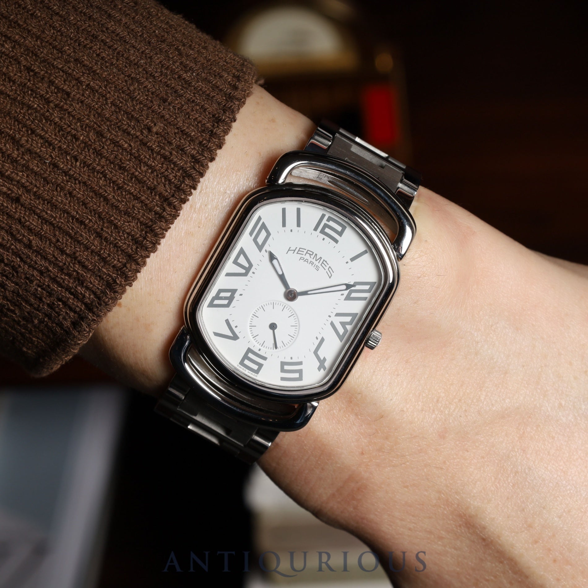 Hermes Rallye RA1.810 Quartz Cal.980.163 Stainless Steel White Dial Box Warranty Card Overhauled