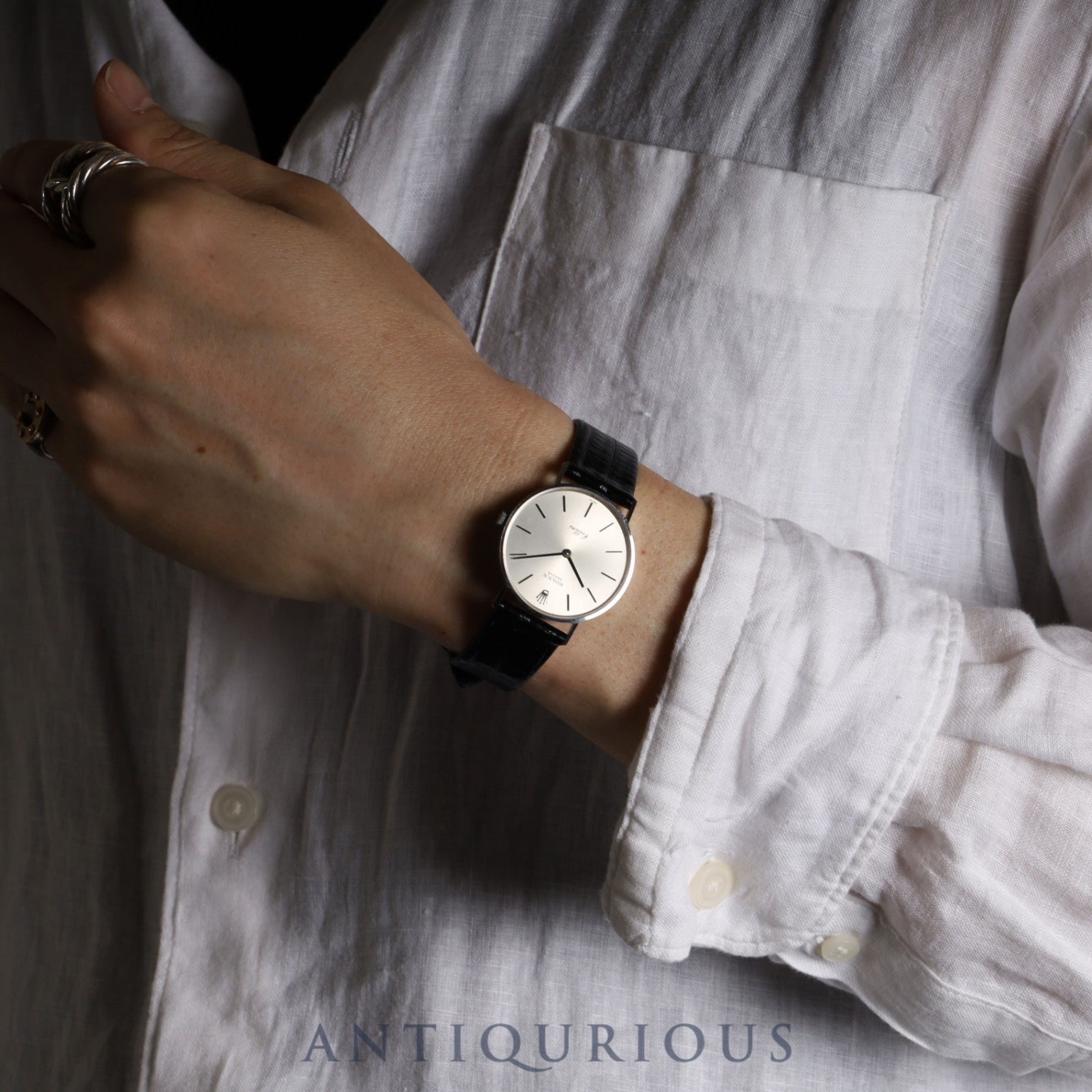 Rolex Cellini 3833, manual winding, Cal. 1600, 750 movement, leather, genuine stainless steel buckle, silver dial, no. 30 (1970), overhauled.