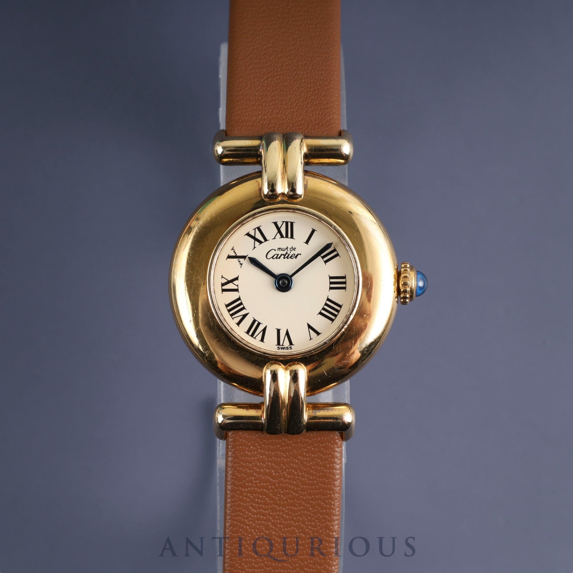 Cartier Must Colisee 590002 Quartz SV925 Leather Genuine Buckle (GP) Ivory Roman Dial Overhauled