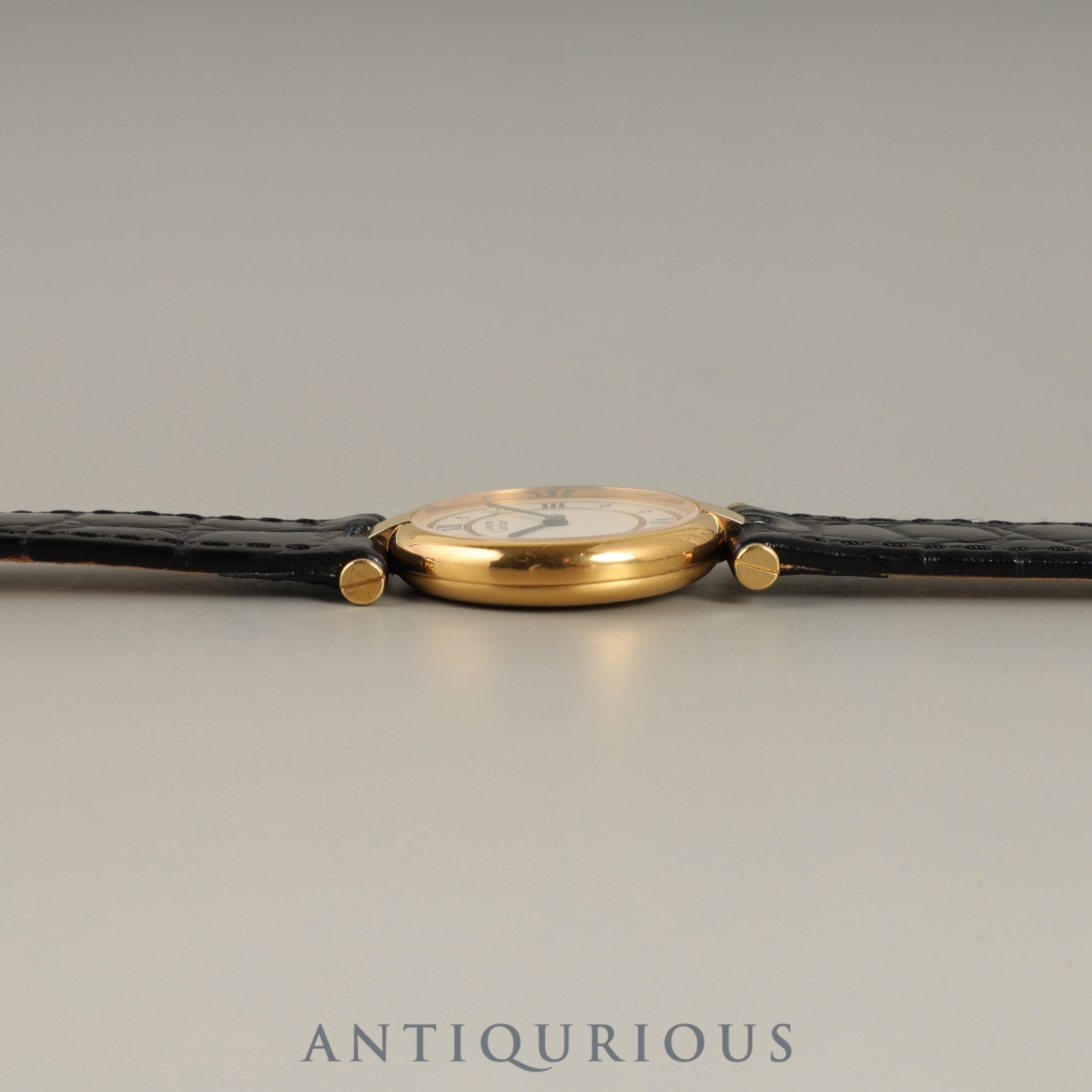 Cartier Must Vendôme VLC SM 590004 Quartz Caliber 90 SV925 Leather Strap with Genuine GP Buckle, Ivory 4-Point Roman Dial, Overhauled