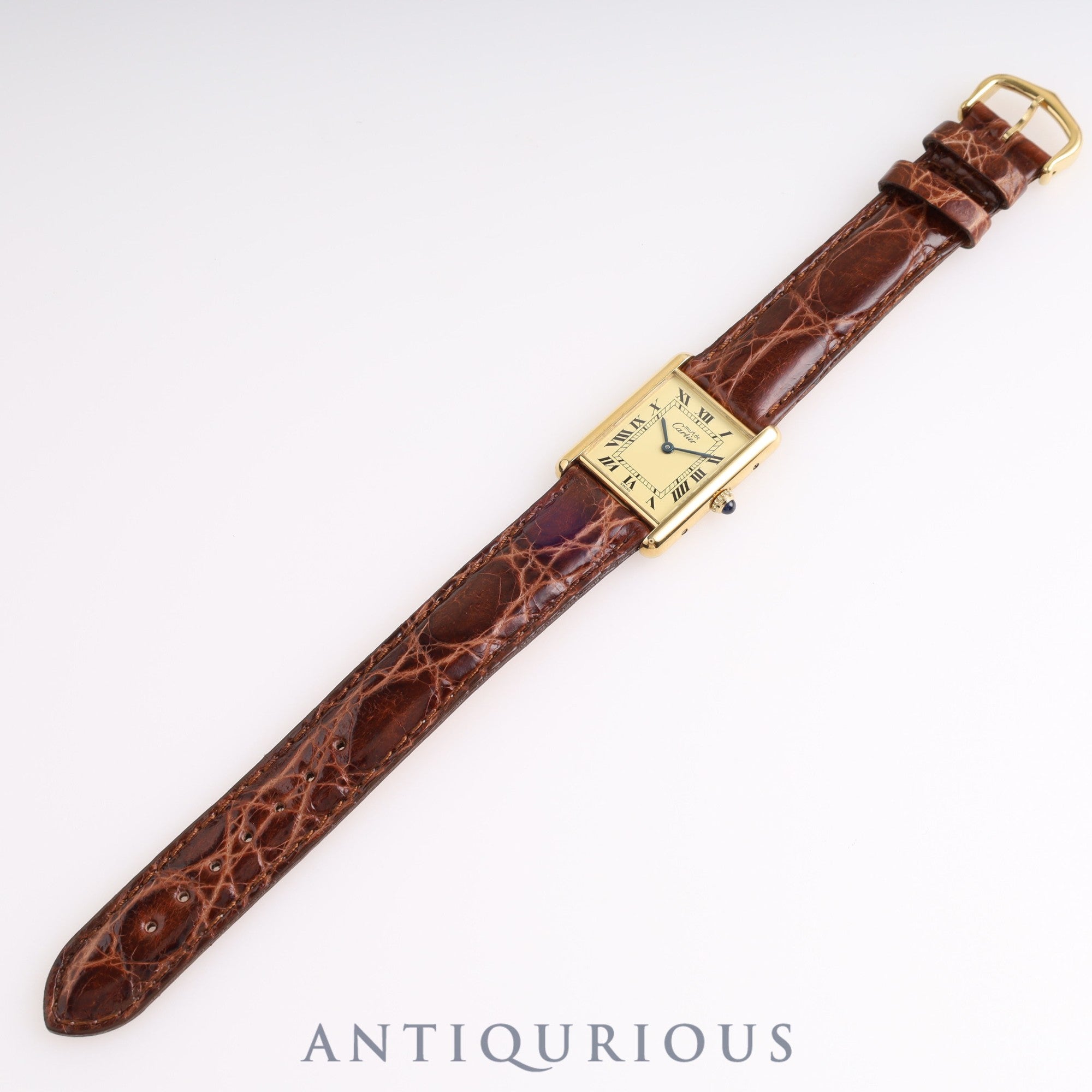 Cartier Must Tank LM QZ 590005 SV925 Leather Genuine Buckle Ivory Roman Dial Box Warranty (1996)