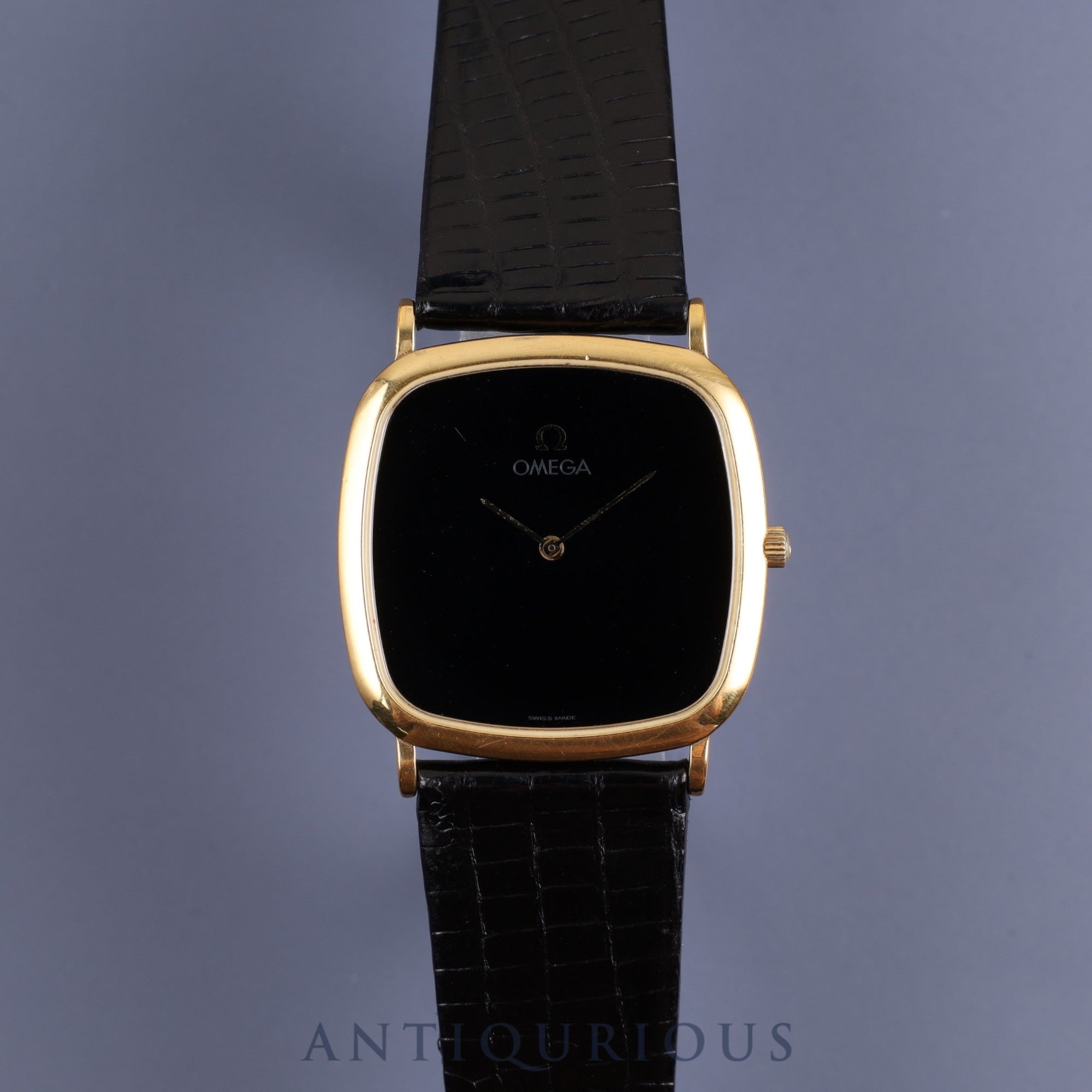 オメガ デ・ヴィル 195 077.2 クォーツ Cal.1378 GP 革 純正尾錠(GP)ブラック文字盤 オーバーホール済み