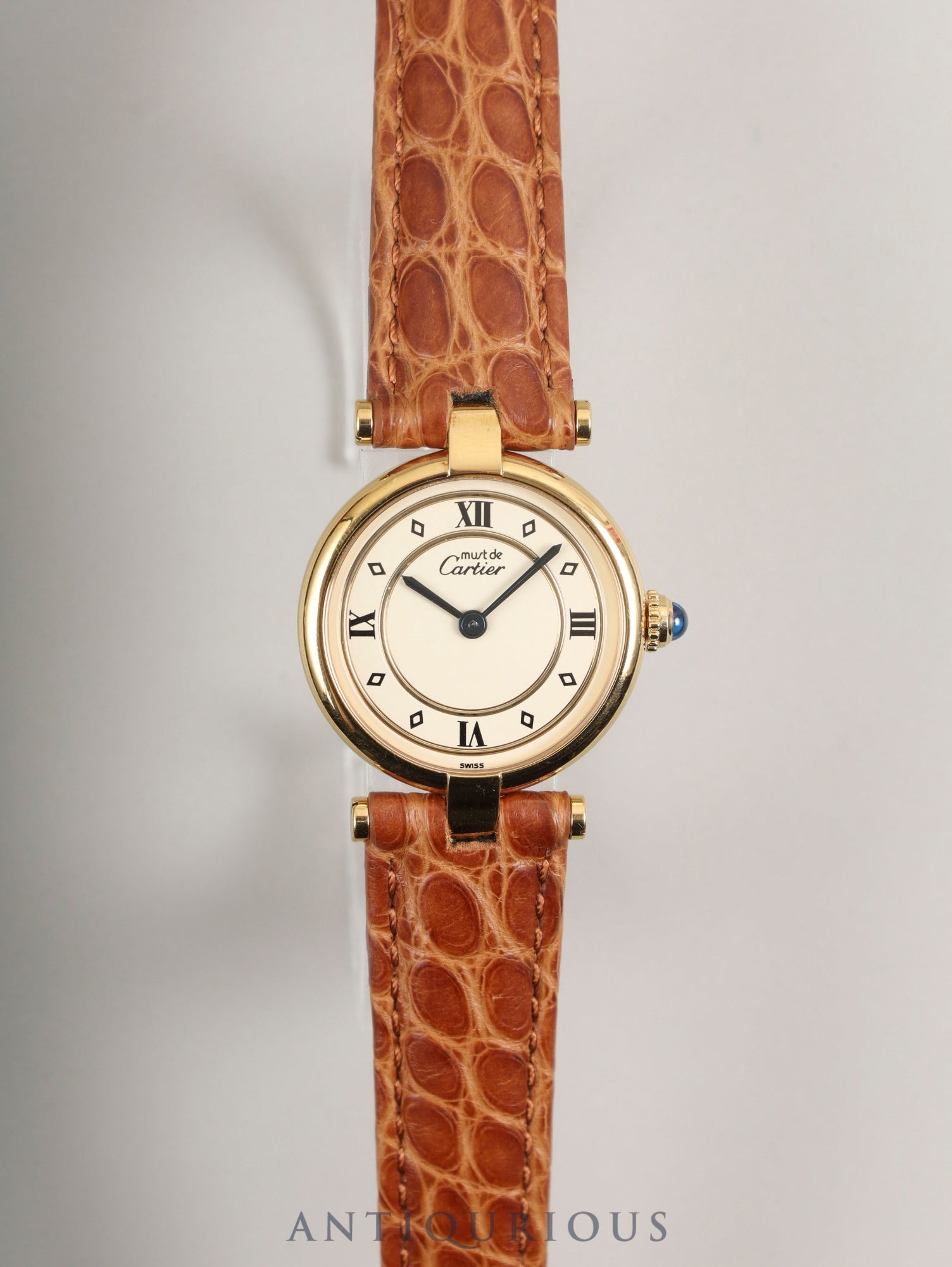 Cartier Must Vendôme VLC SM 590004 Quartz SV925 Leather Watch with Genuine D-buckle (GP) Ivory 4-point Roman Dial Overhauled