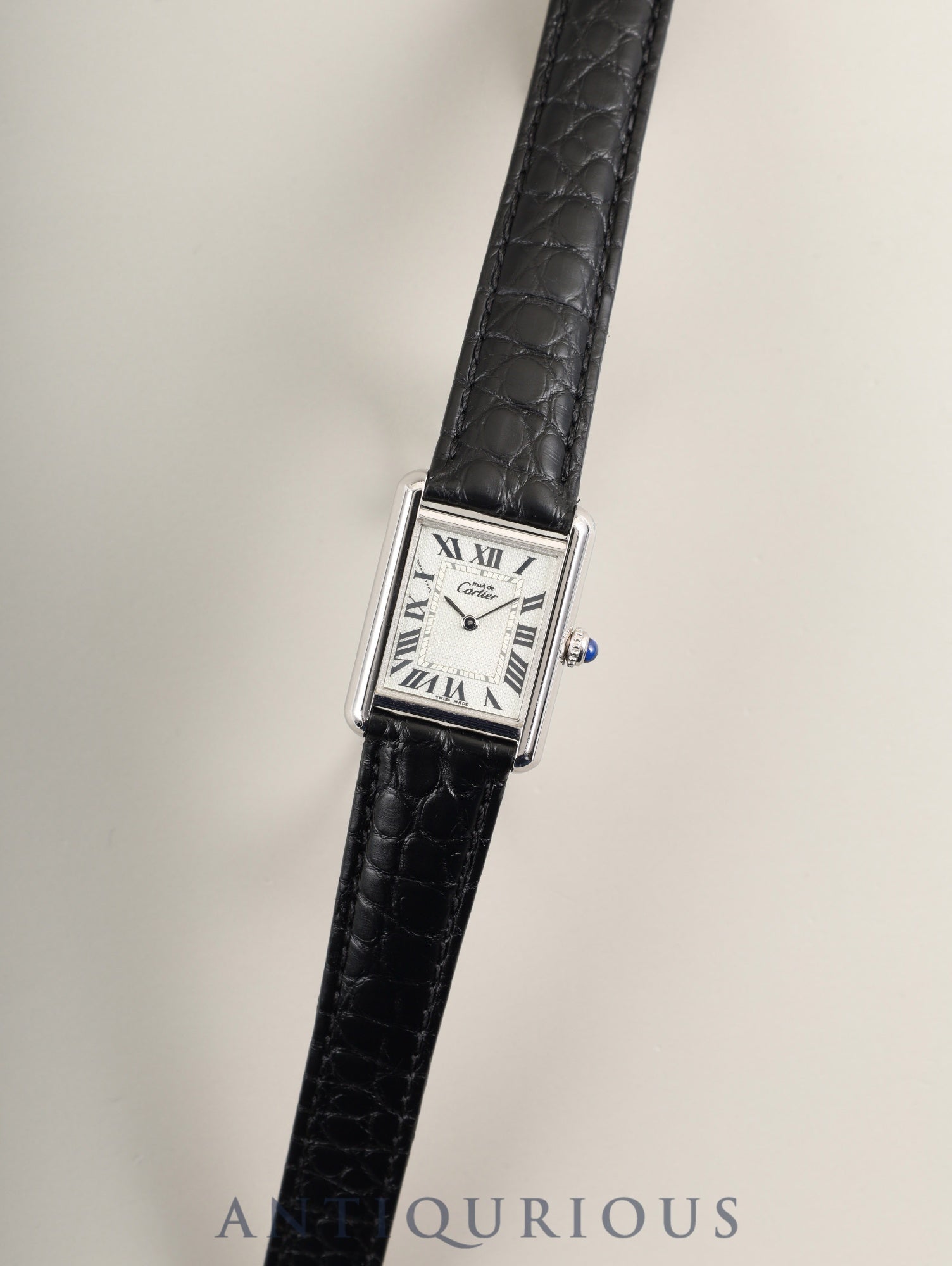 Cartier Must Tank MM 2416 Quartz Caliber 057 SV925 Leather Strap with Genuine D-Clasp (Stainless Steel) Silver Roman Dial (Christmas Limited Edition / SWISS MADE) Circa 2000 Box Overhauled