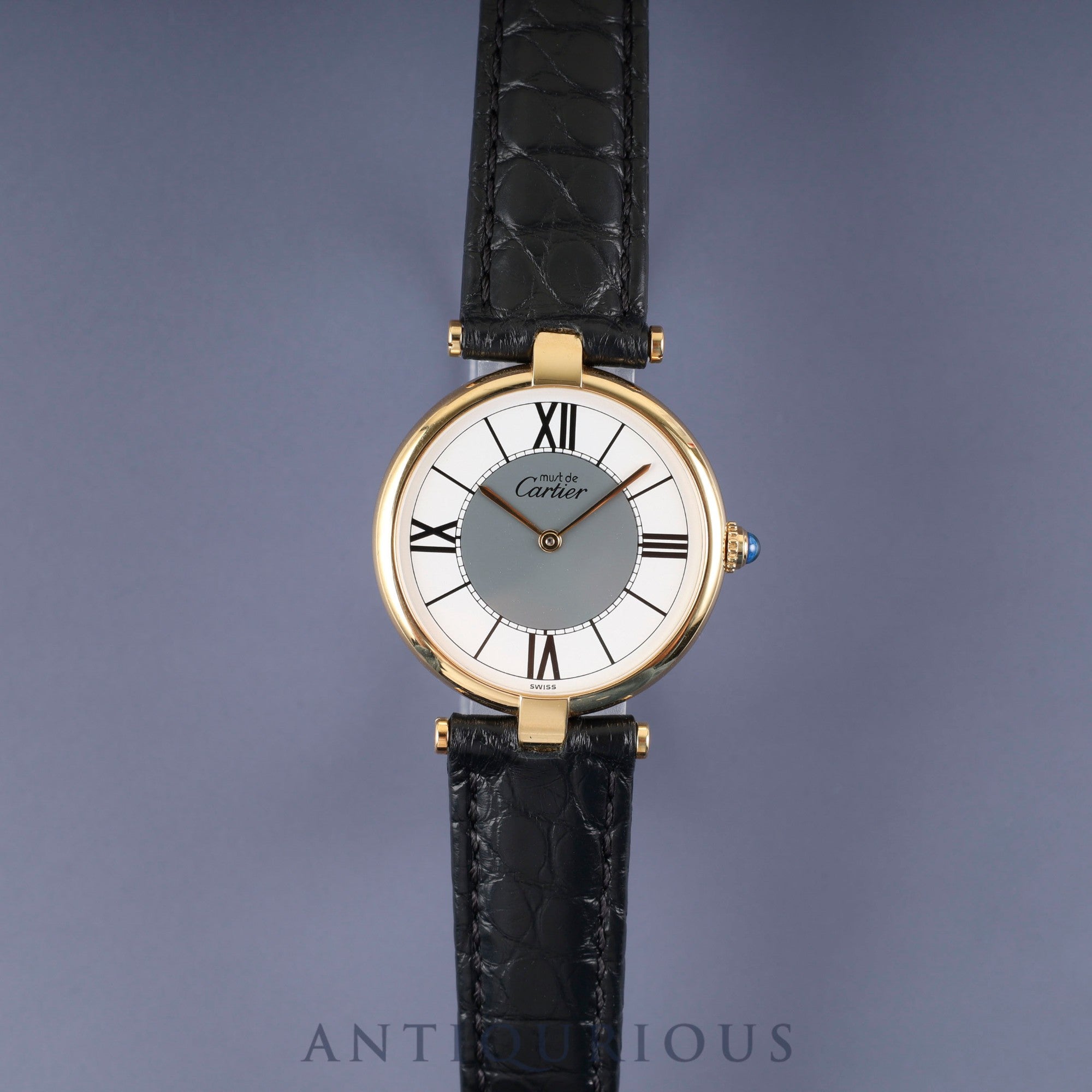 カルティエ マスト ヴァンドーム VLC LM 590003 クォーツ Cal.90 SV925 革 純正Dバックル(GP) センターグレー飛びローマン文字盤 オーバーホール済み
