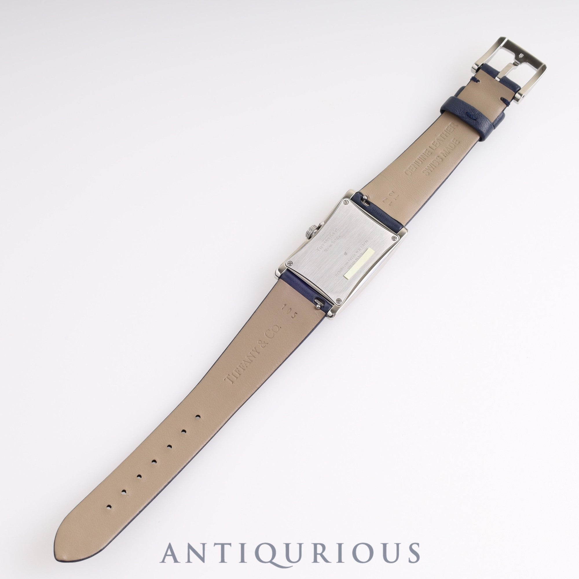 Tiffany East West Mini 3668644 Quartz Genuine Leather Strap Navy Dial Replacement Long Strap Included