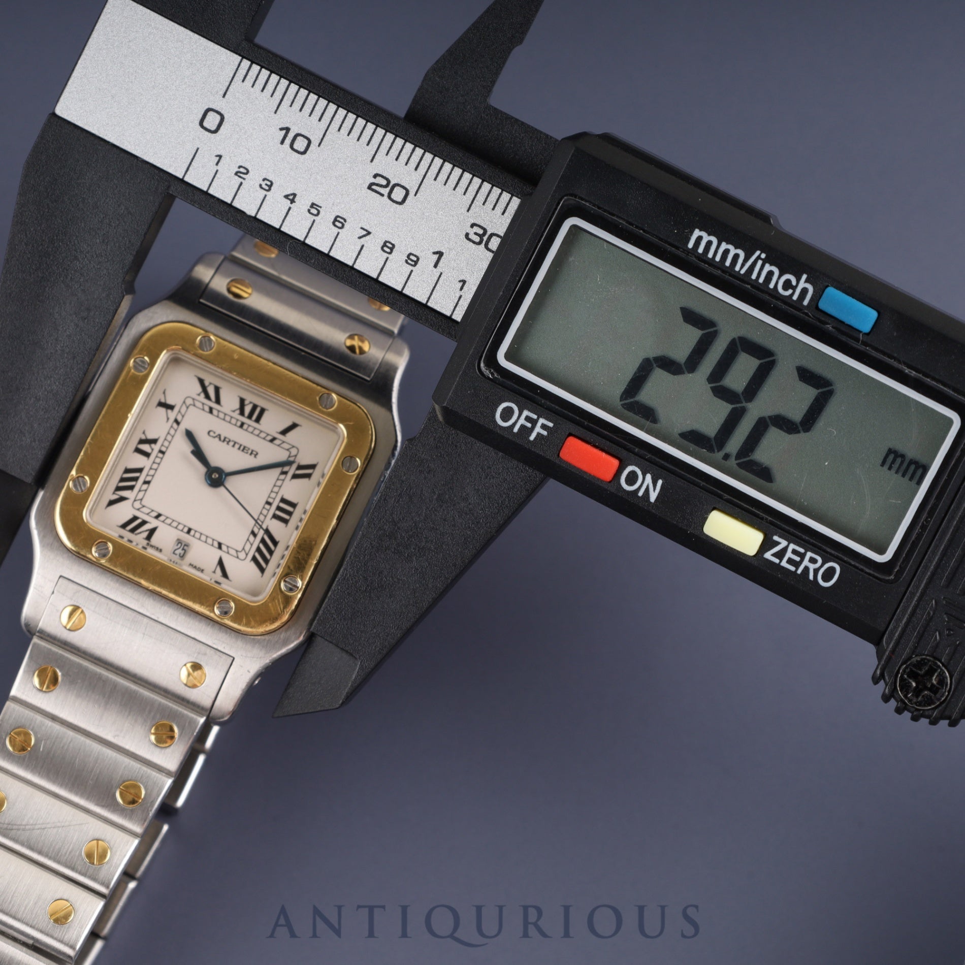 Cartier Santos Galbee LM W20011C4 / 1566 Quartz Caliber 687 Stainless Steel/Yellow Gold Ivory Roman Dial Overhauled