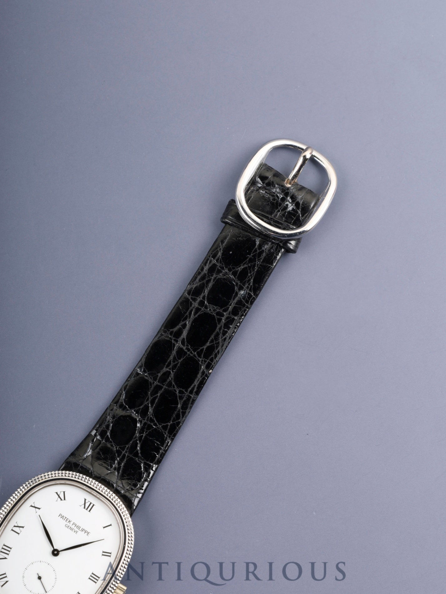 Patek Philippe Golden Ellipse 3989 Manual winding Cal.215 750WG Original leather strap Original pin buckle (750WG) White Roman dial Box Overhauled