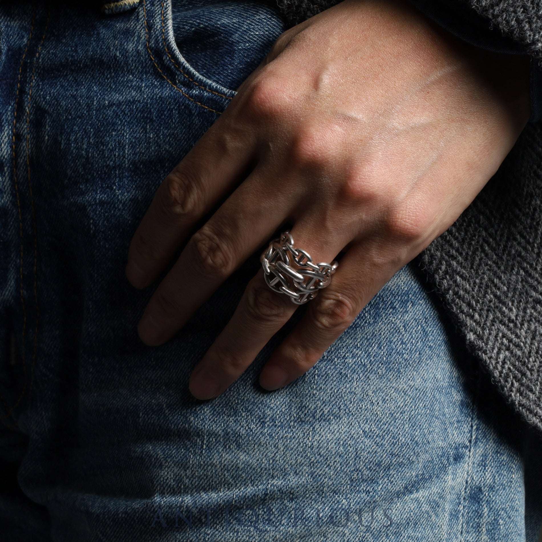 Hermes Ring Chaine d'Ancre Enchaine GM Sterling Silver #57 Box Card (2024) 23 Years Old