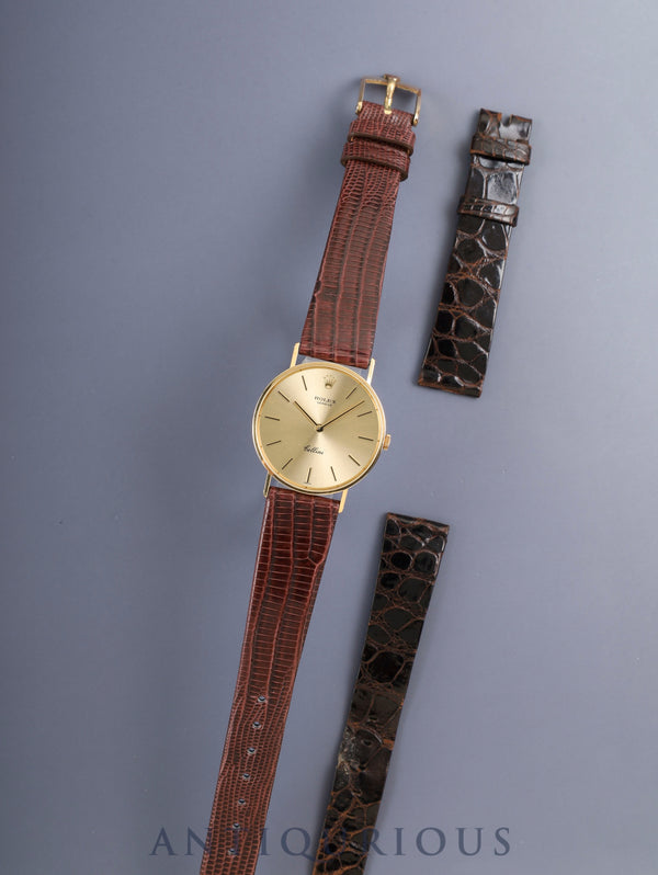ロレックス チェリーニ 3833 手巻き Cal.1600 750YG 革 純正ピンバックル(GP) シャンパン文字盤 31mm 41番台(1974年)純正レザーベルト付き オーバーホール済み