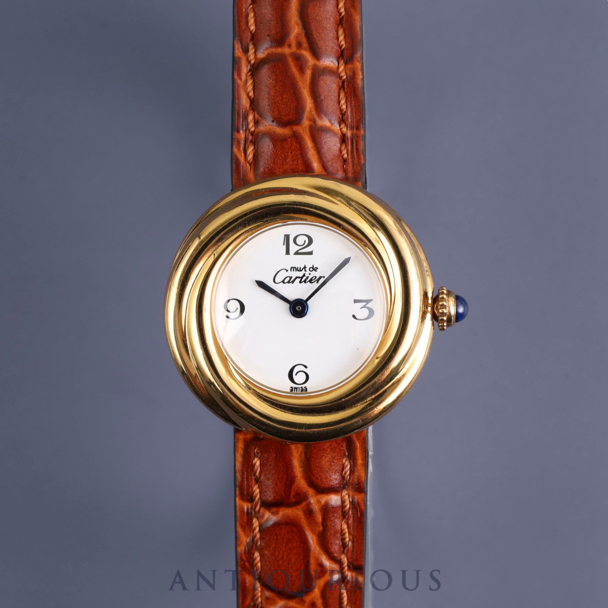 Cartier Must Trinity 2735 Quartz Cal.157 SV925 Leather Genuine Buckle (GP) White Arabic Dial Overhauled
