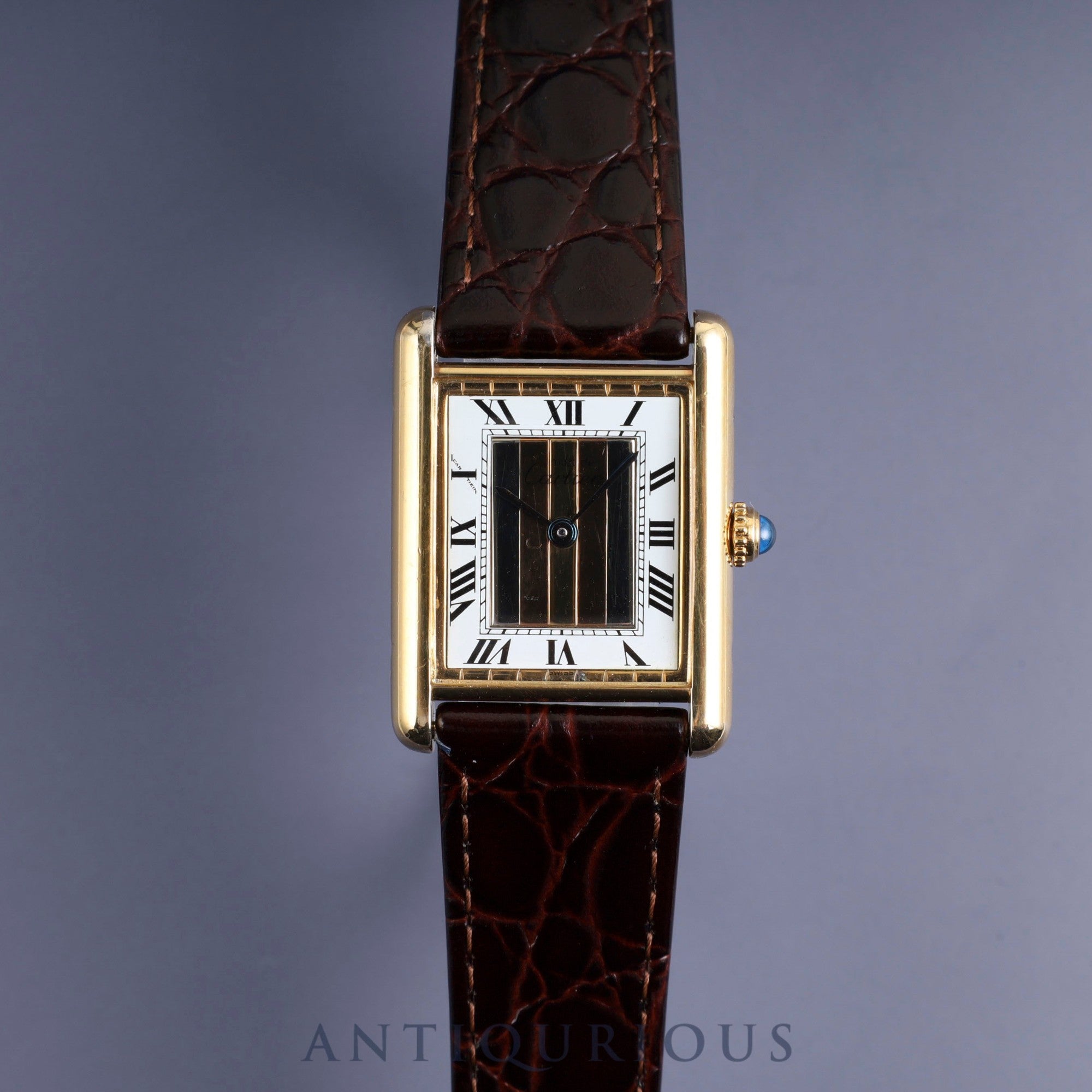 Cartier Must Tank LM 590005 Quartz Cal.90 SV925 Leather Genuine Buckle (GP) Front Trinity Dial Overhauled