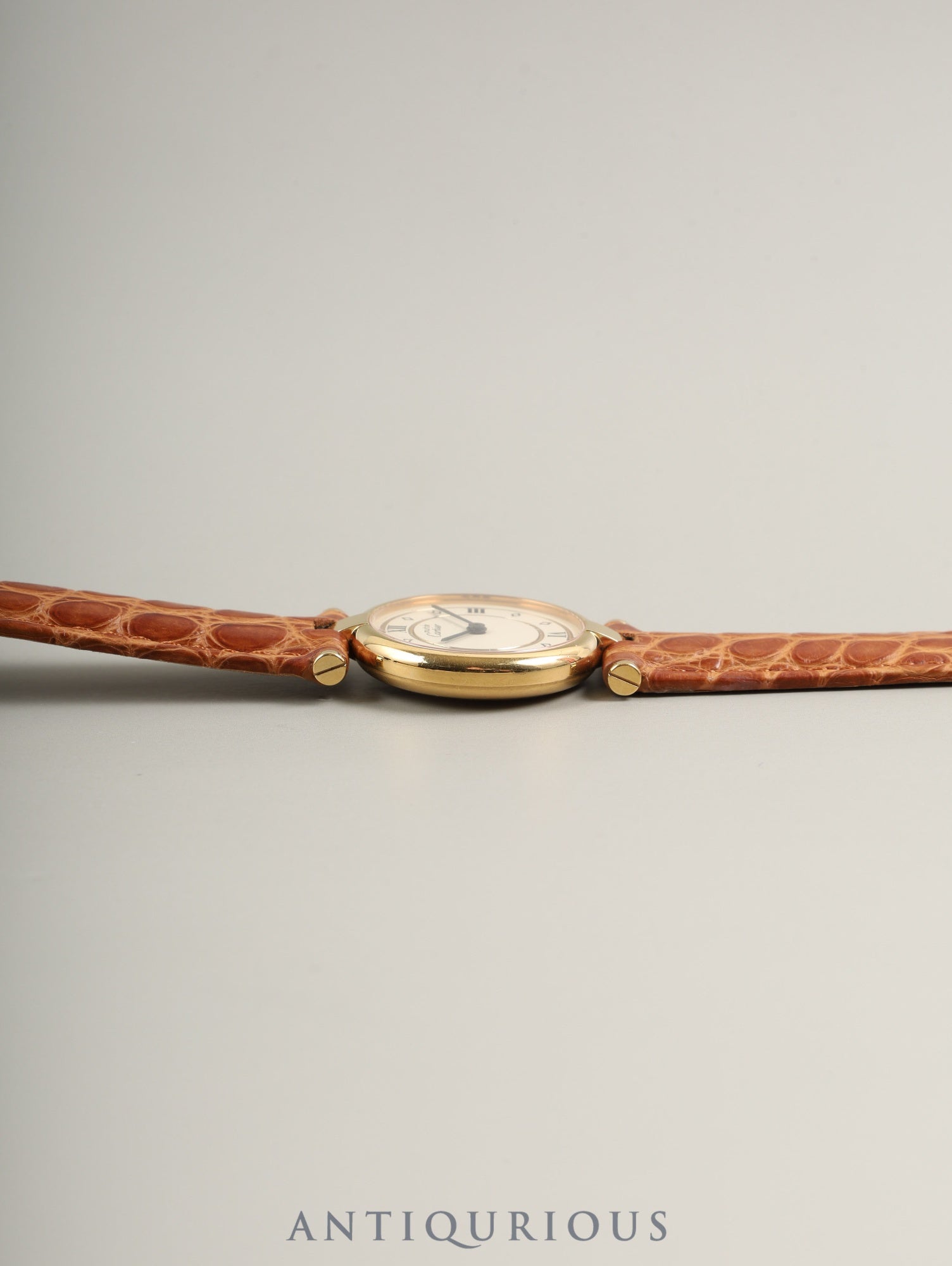 Cartier Must Vendôme VLC SM 590004 Quartz SV925 Leather Watch with Genuine D-buckle (GP) Ivory 4-point Roman Dial Overhauled