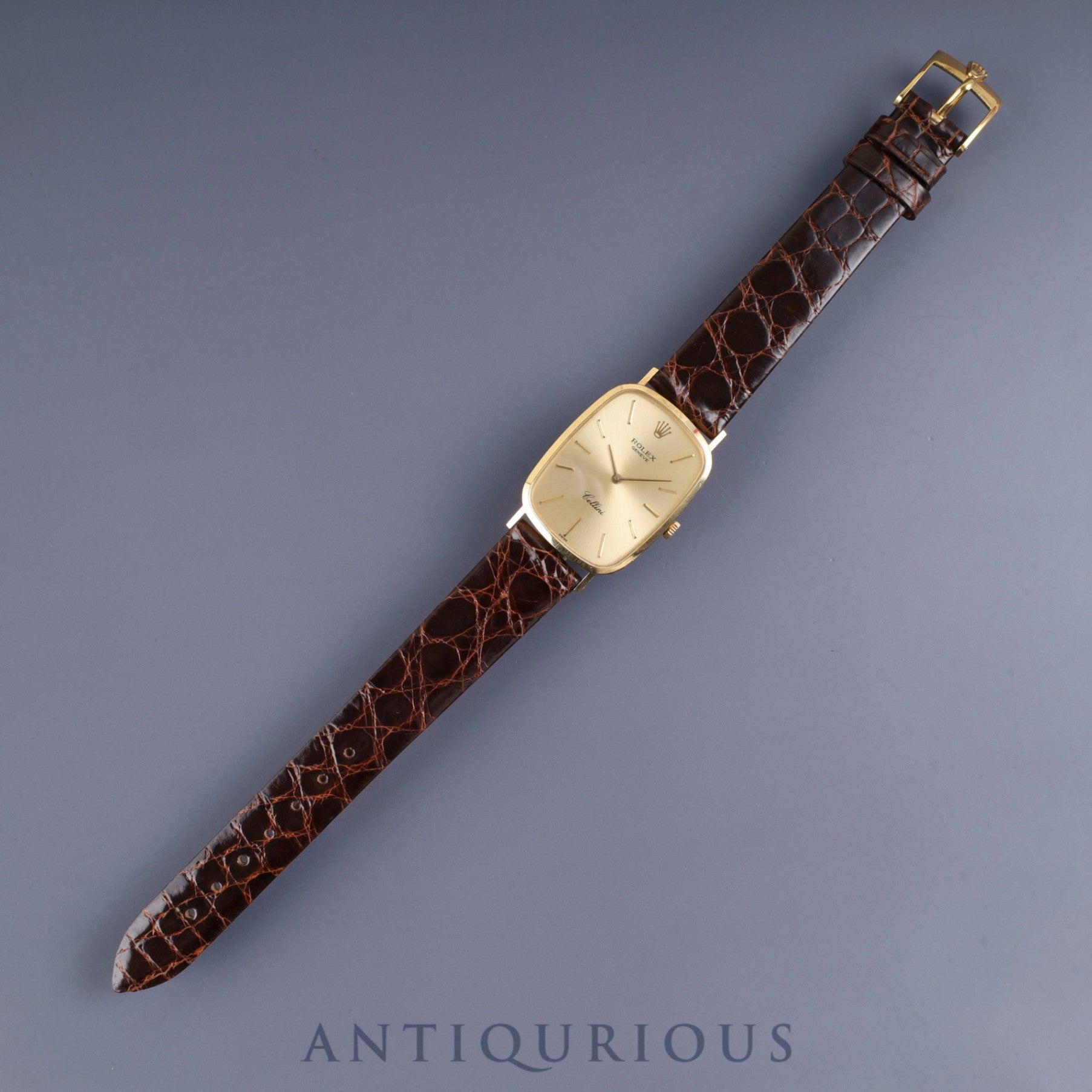 Rolex Cellini 4113 Manual Winding Caliber 1600 750 Leather Strap with Genuine Buckle (GP) Champagne Dial No. 42 (1974) Overhauled