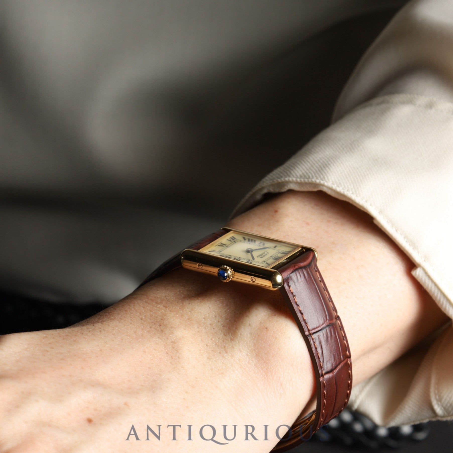 カルティエ マストタンク LM 1615 クォーツ Cal.- SV925 革 純正Dバックル(GP) アイボリーローマン文字盤 1996年頃〜1998年頃 カルティエブティックにてコンプリートサービス済み